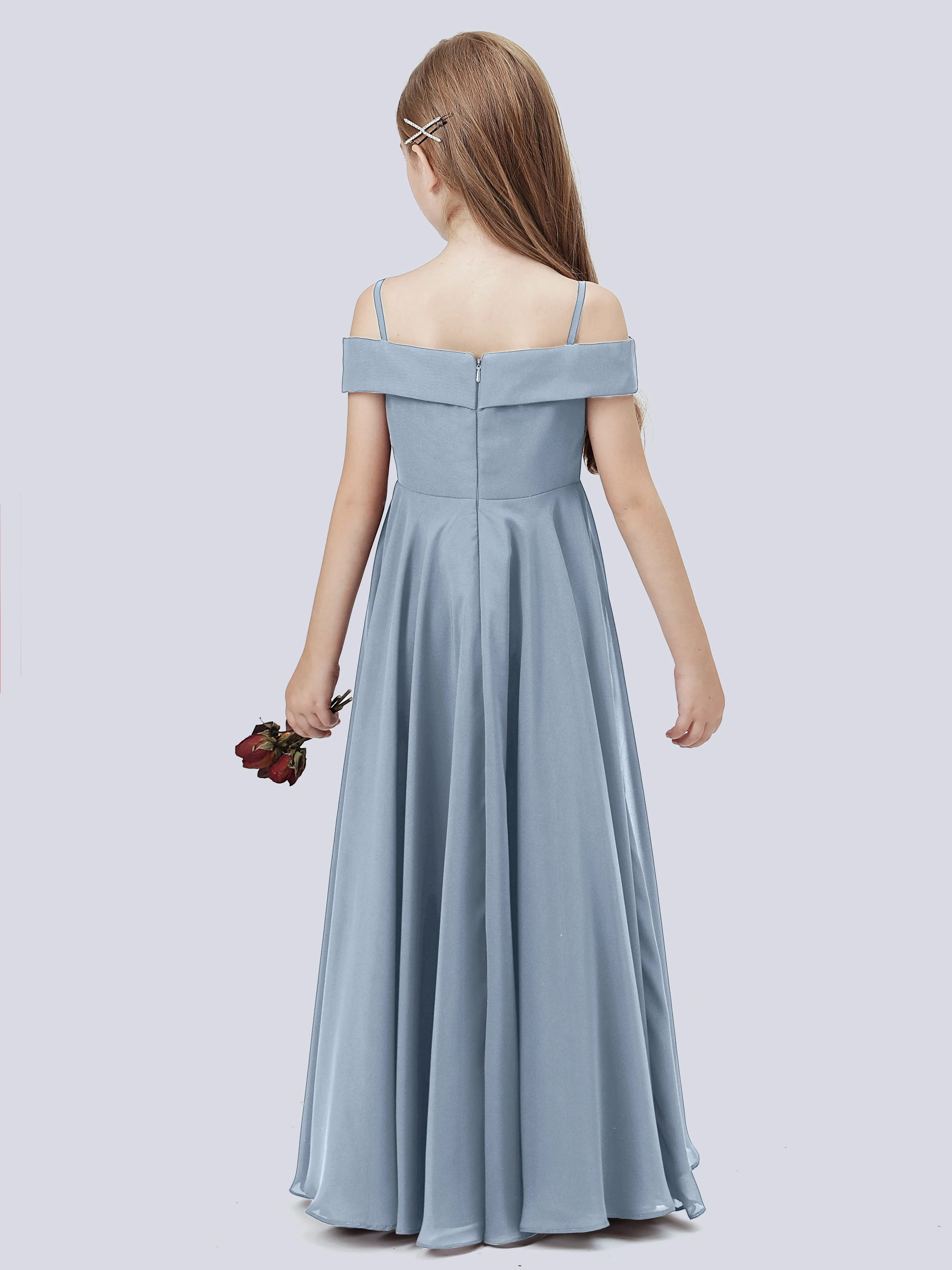 Off Shoulder Stretch Chiffon Junior Bridesmaid Dress