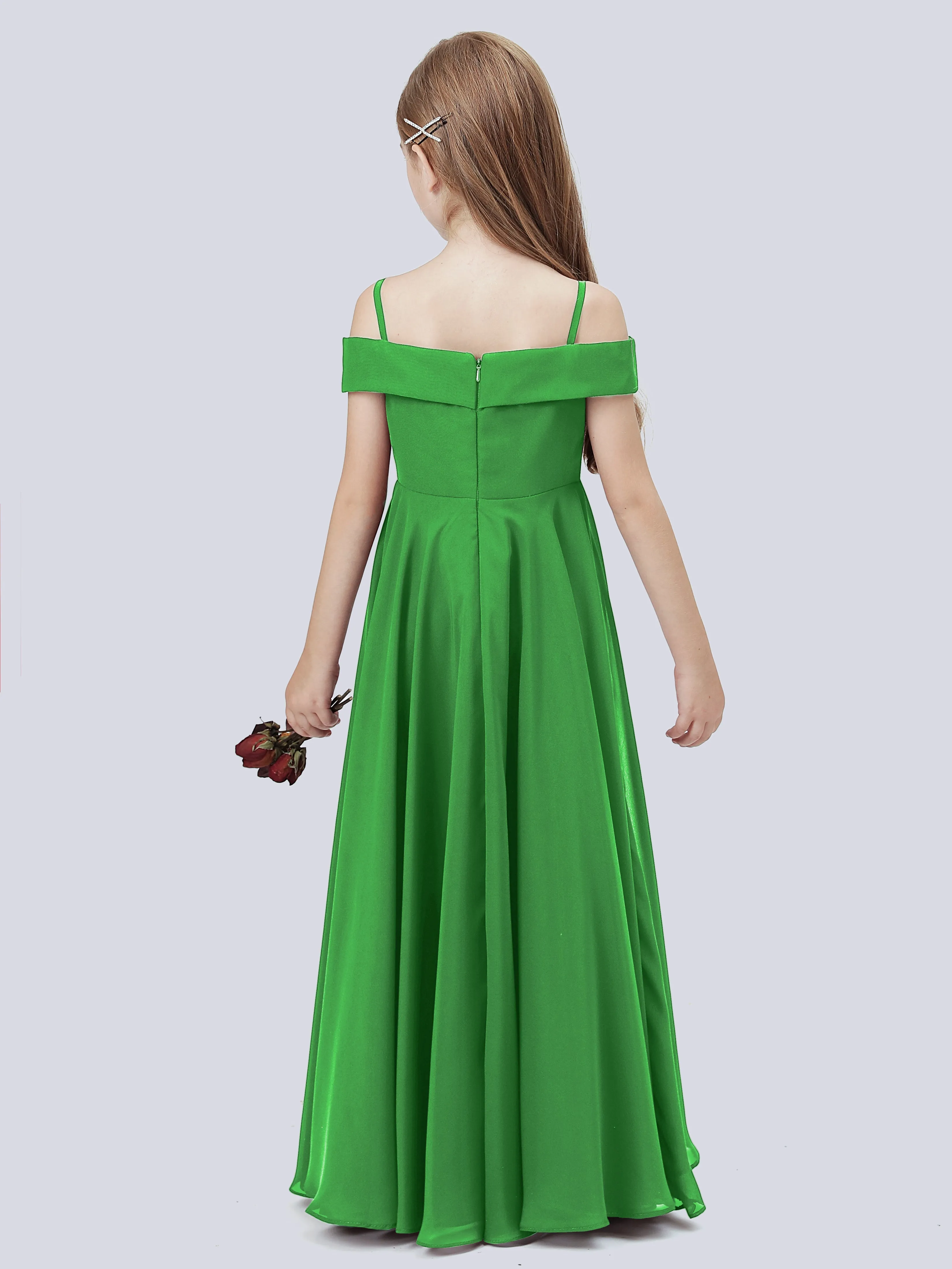 Off Shoulder Stretch Chiffon Junior Bridesmaid Dress