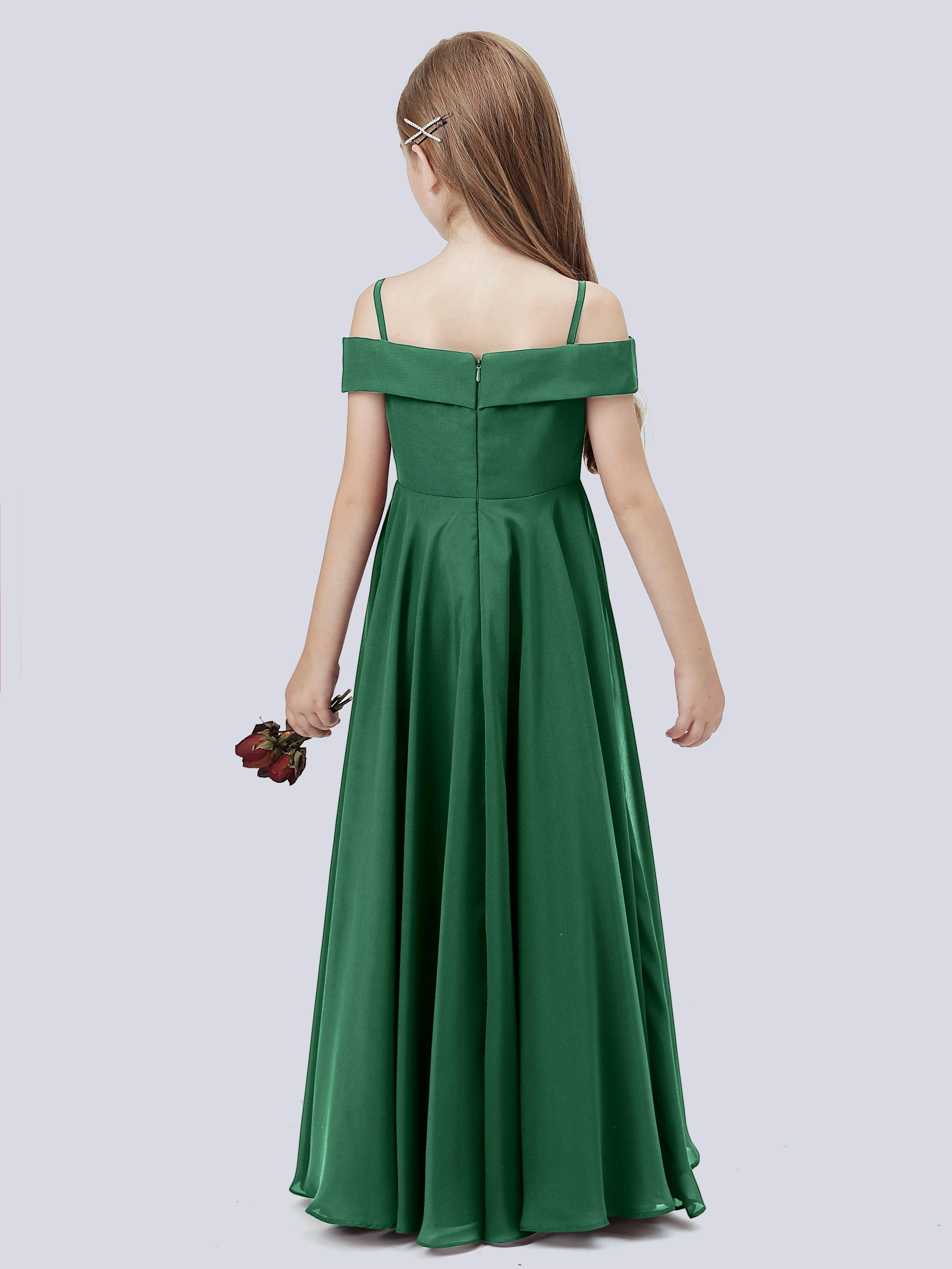 Off Shoulder Stretch Chiffon Junior Bridesmaid Dress