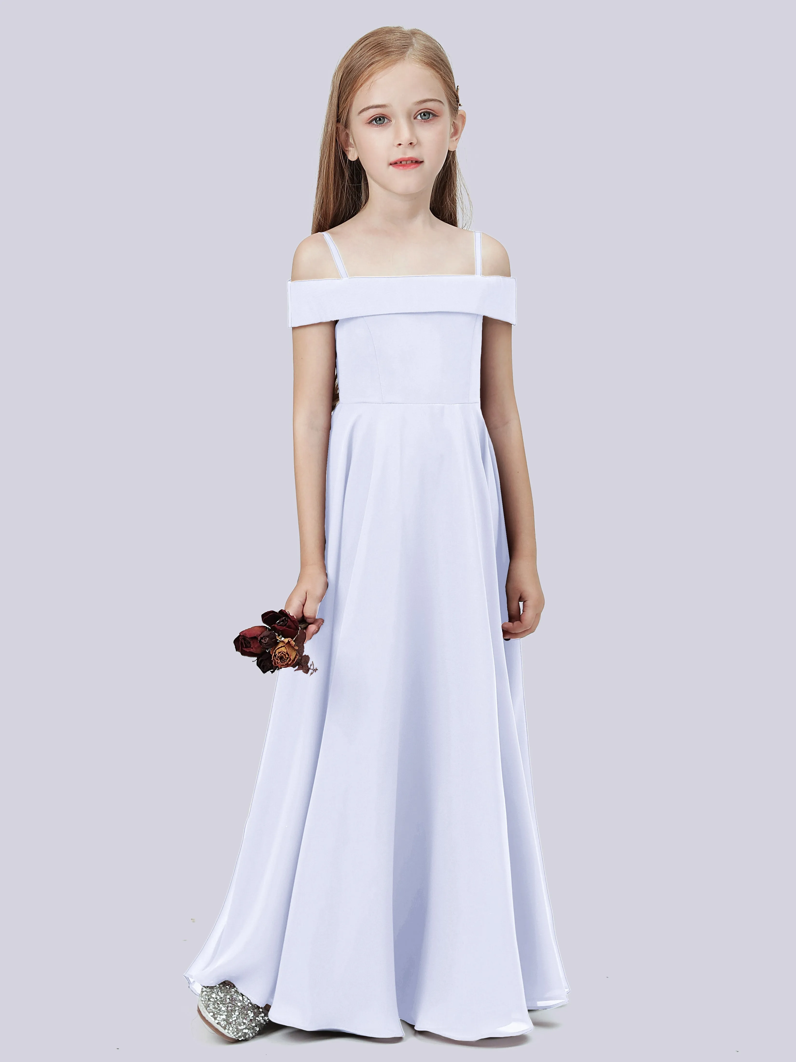 Off Shoulder Stretch Chiffon Junior Bridesmaid Dress