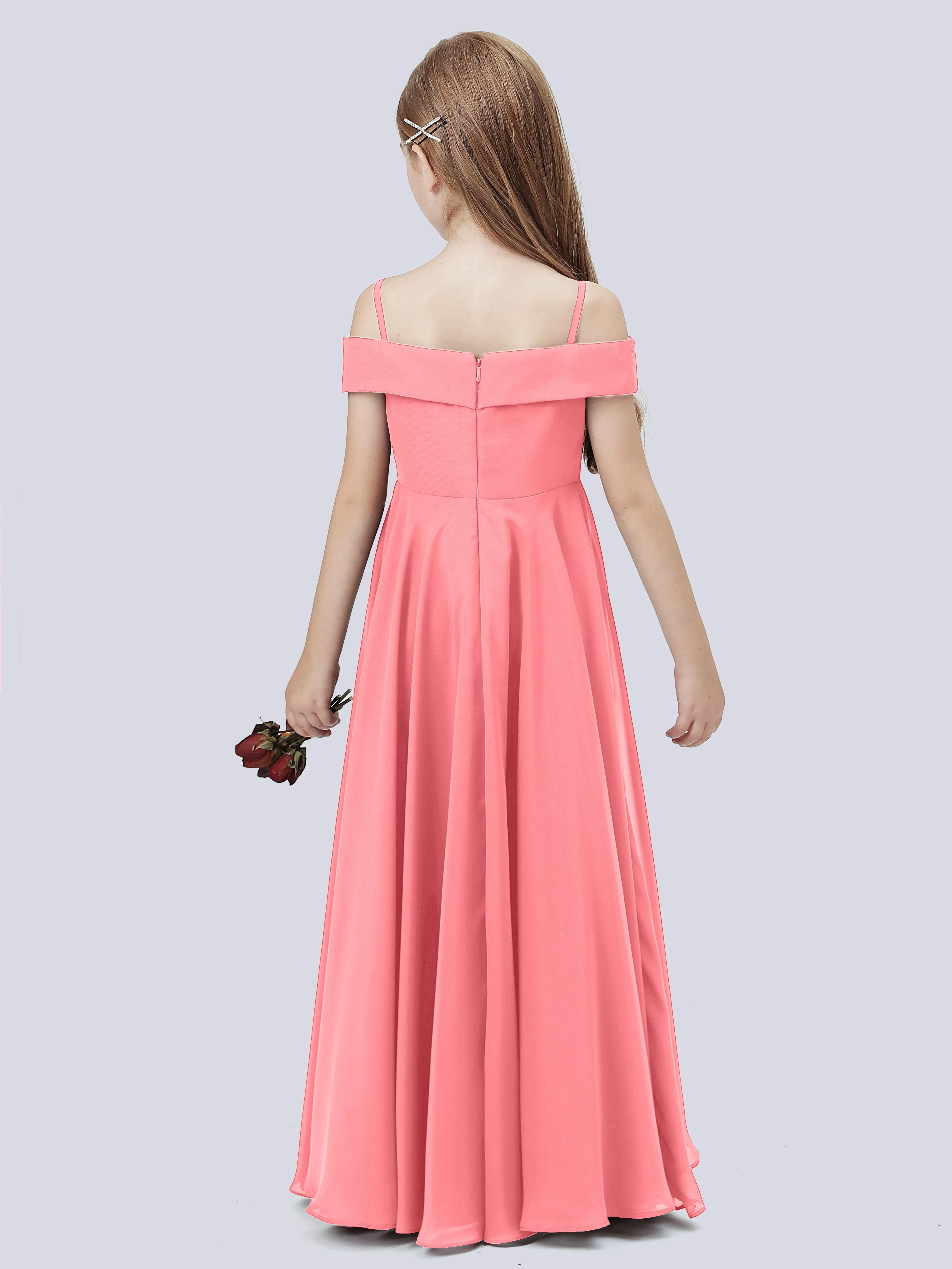 Off Shoulder Stretch Chiffon Junior Bridesmaid Dress