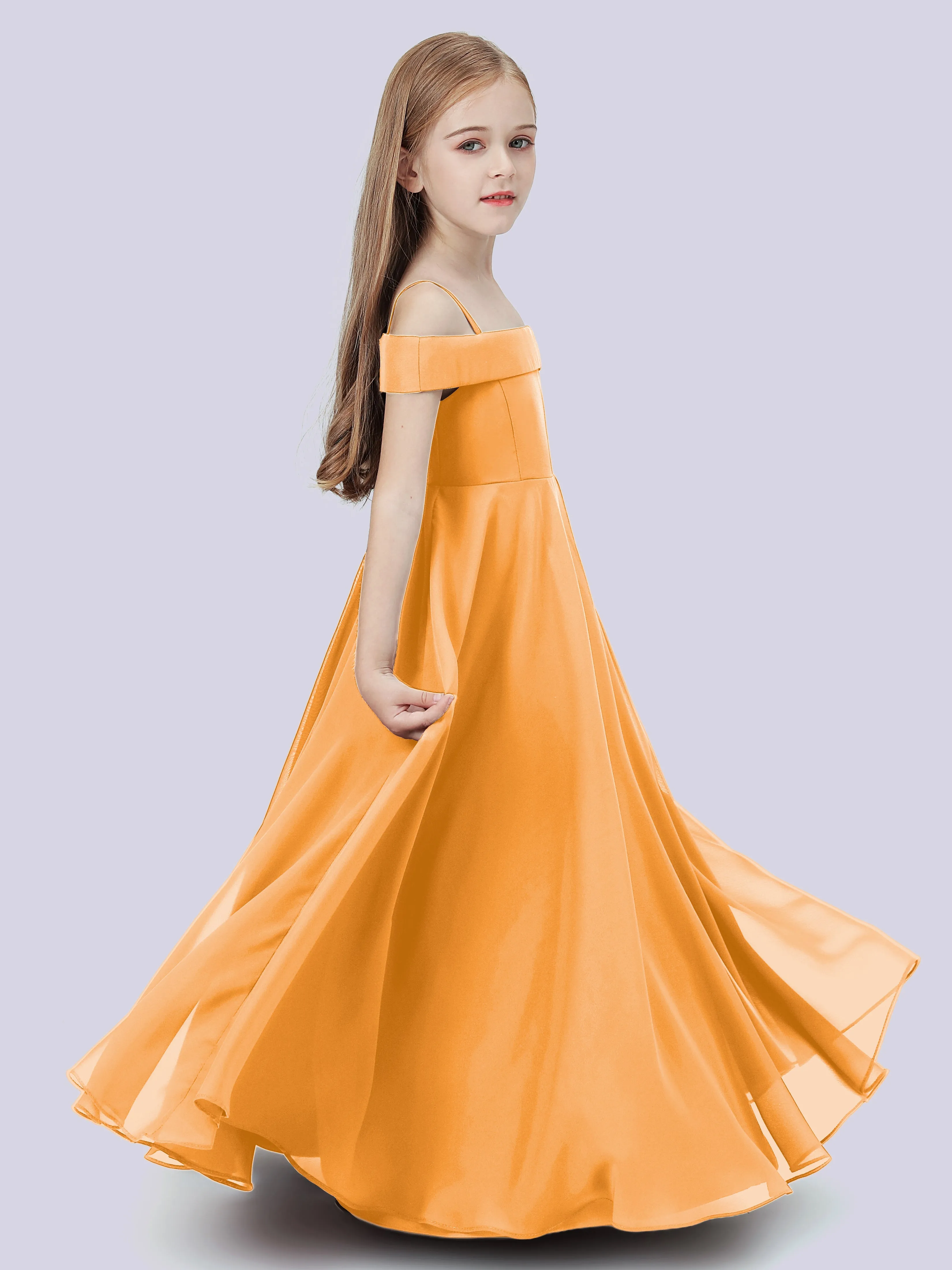 Off Shoulder Stretch Chiffon Junior Bridesmaid Dress