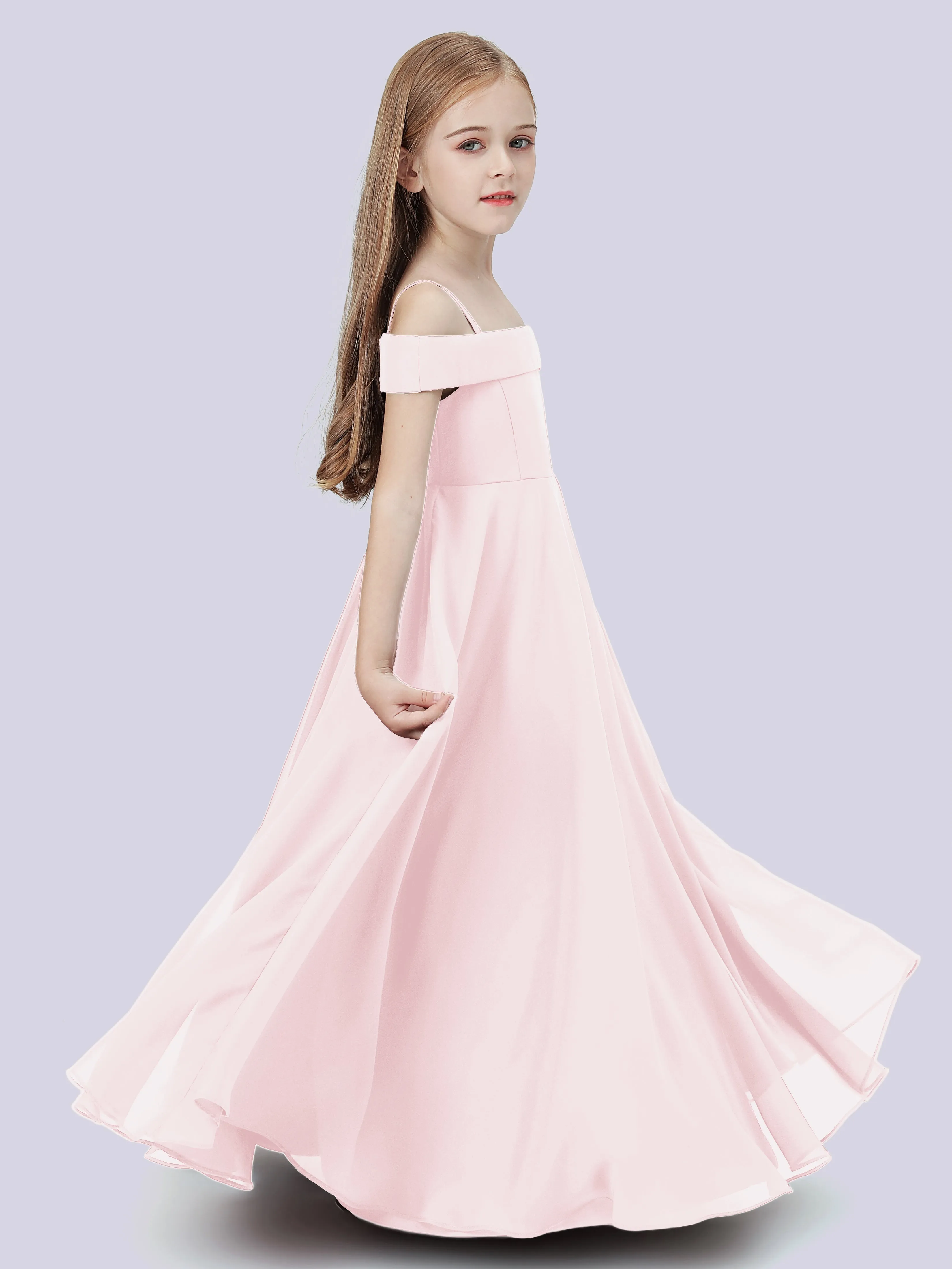 Off Shoulder Stretch Chiffon Junior Bridesmaid Dress