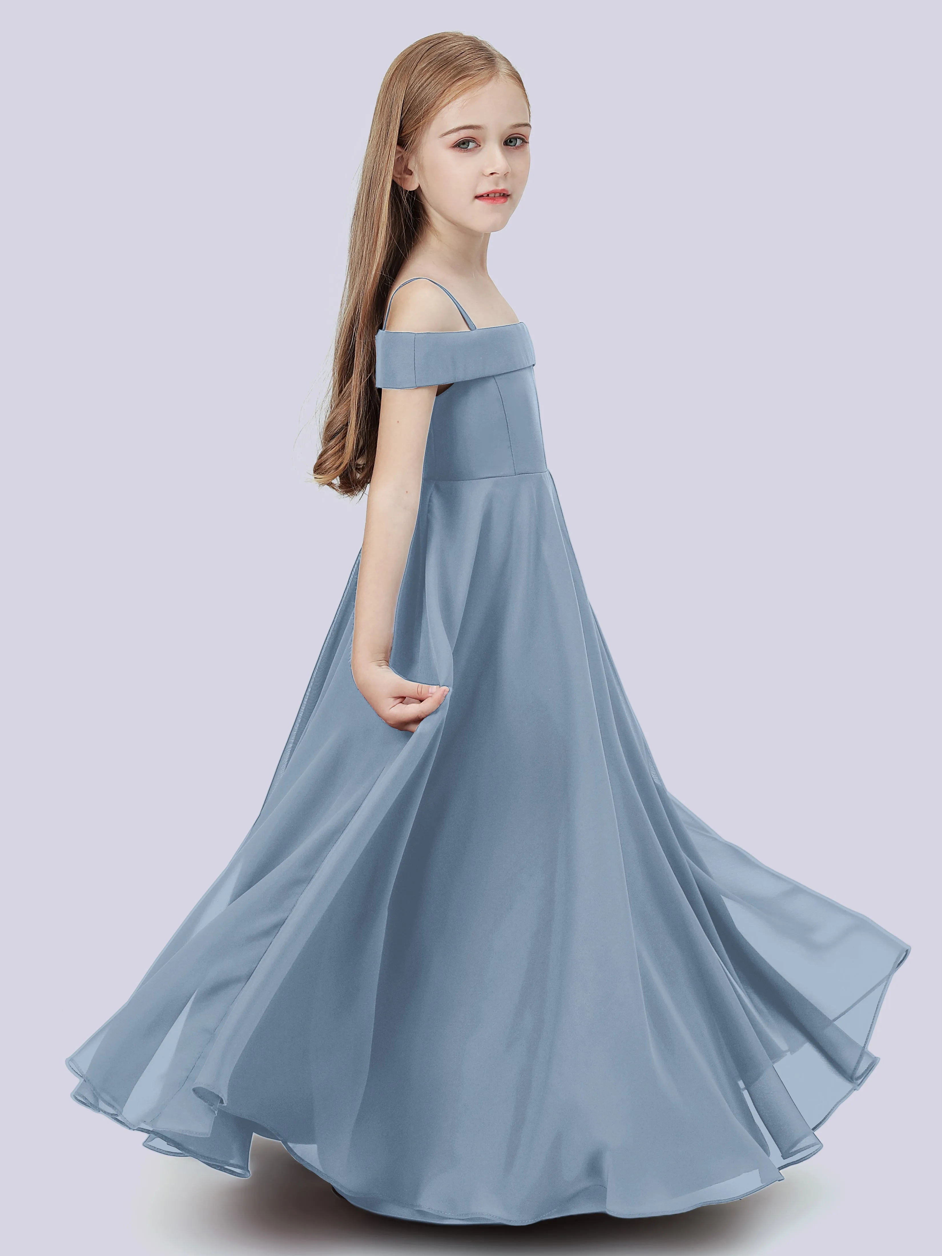 Off Shoulder Stretch Chiffon Junior Bridesmaid Dress