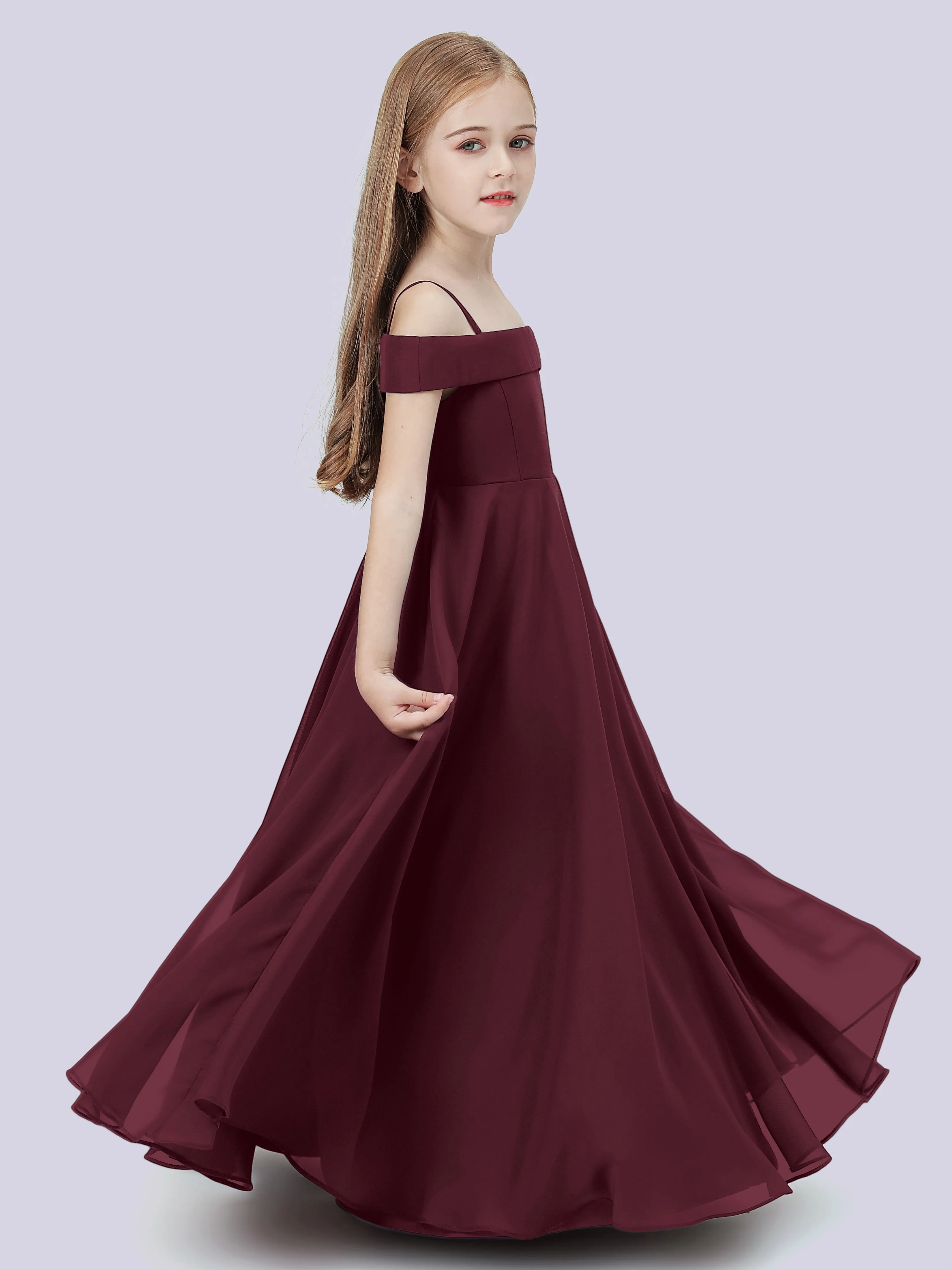 Off Shoulder Stretch Chiffon Junior Bridesmaid Dress