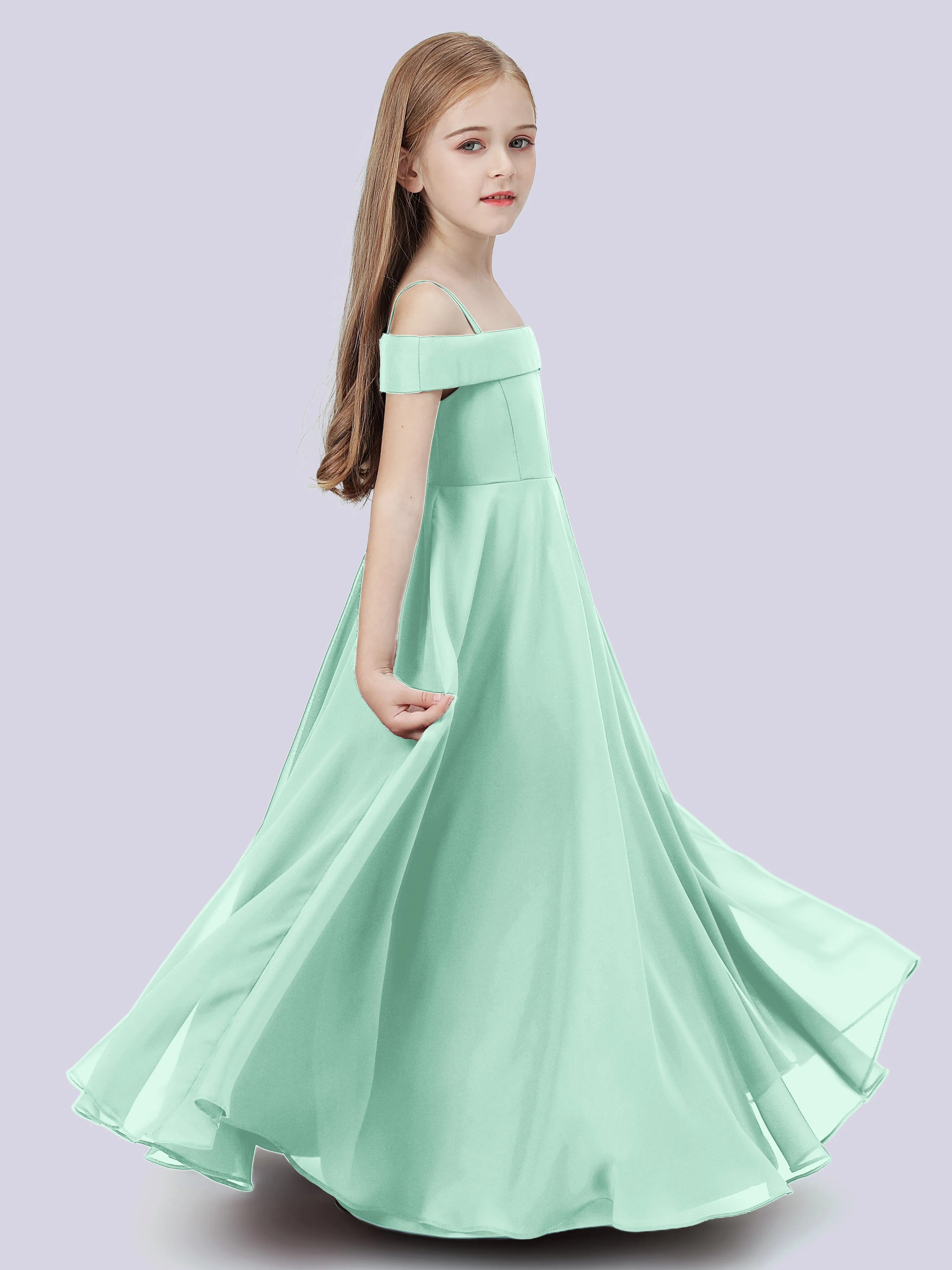 Off Shoulder Stretch Chiffon Junior Bridesmaid Dress