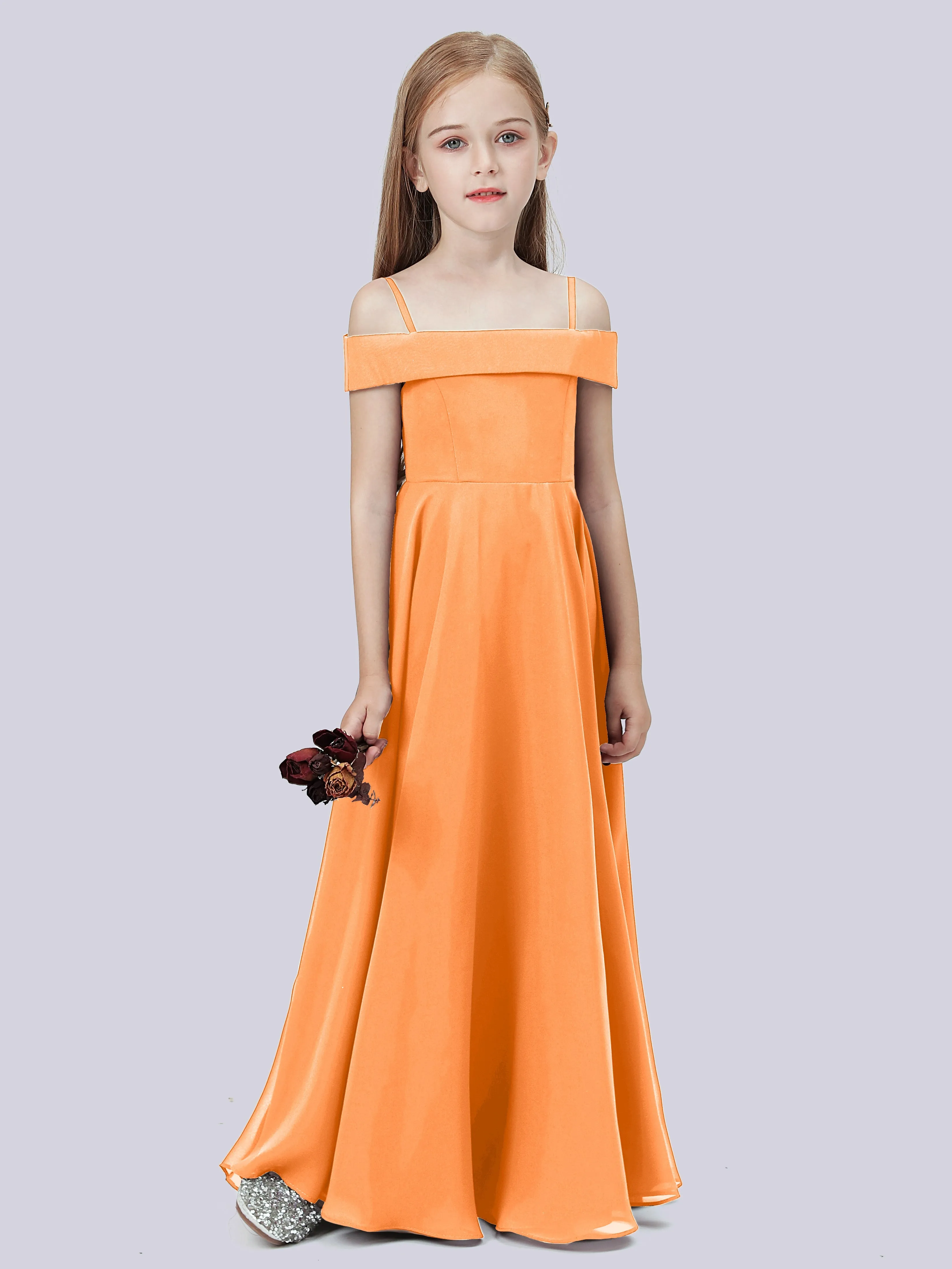 Off Shoulder Stretch Chiffon Junior Bridesmaid Dress
