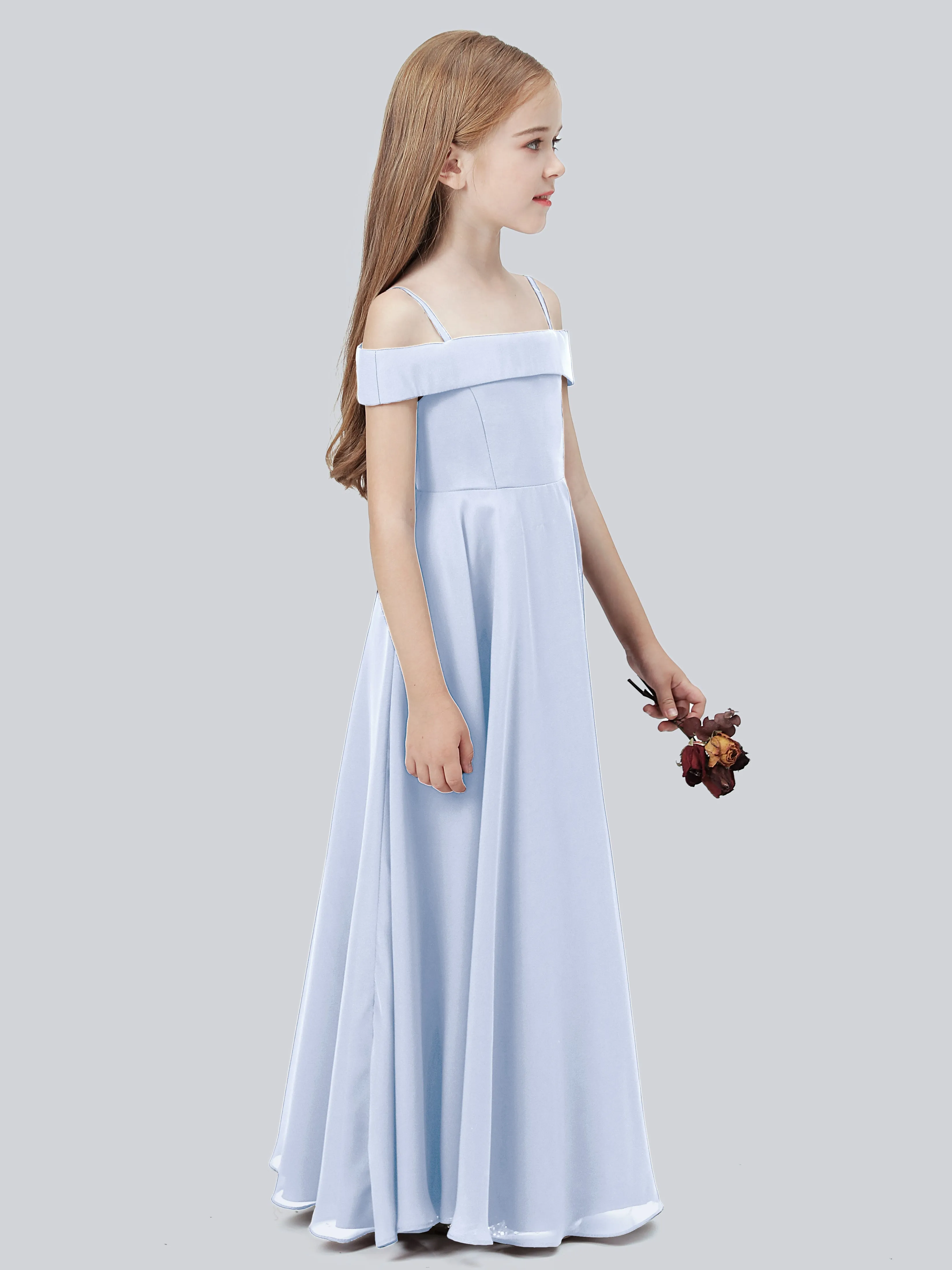 Off Shoulder Stretch Chiffon Junior Bridesmaid Dress