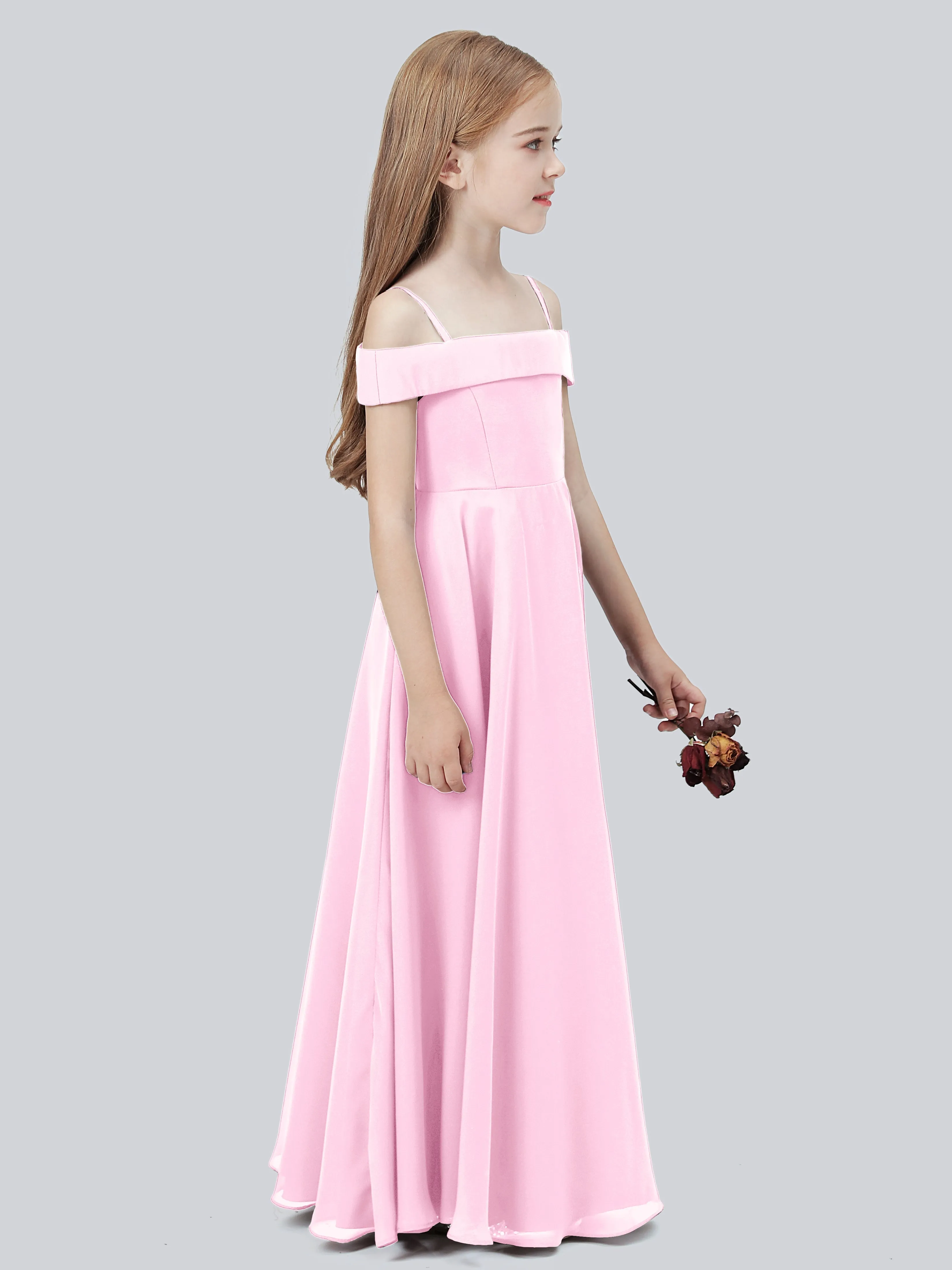 Off Shoulder Stretch Chiffon Junior Bridesmaid Dress