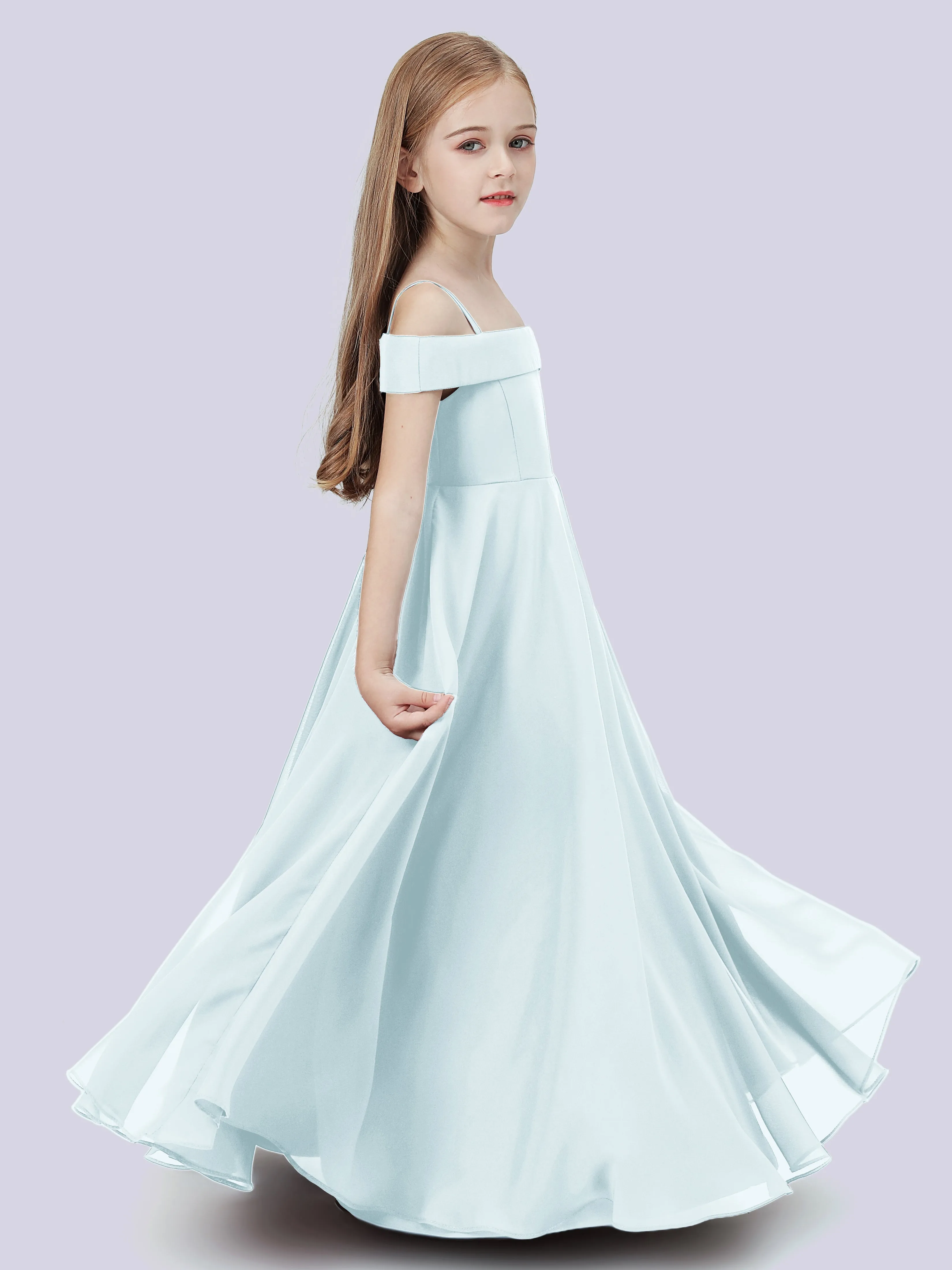 Off Shoulder Stretch Chiffon Junior Bridesmaid Dress