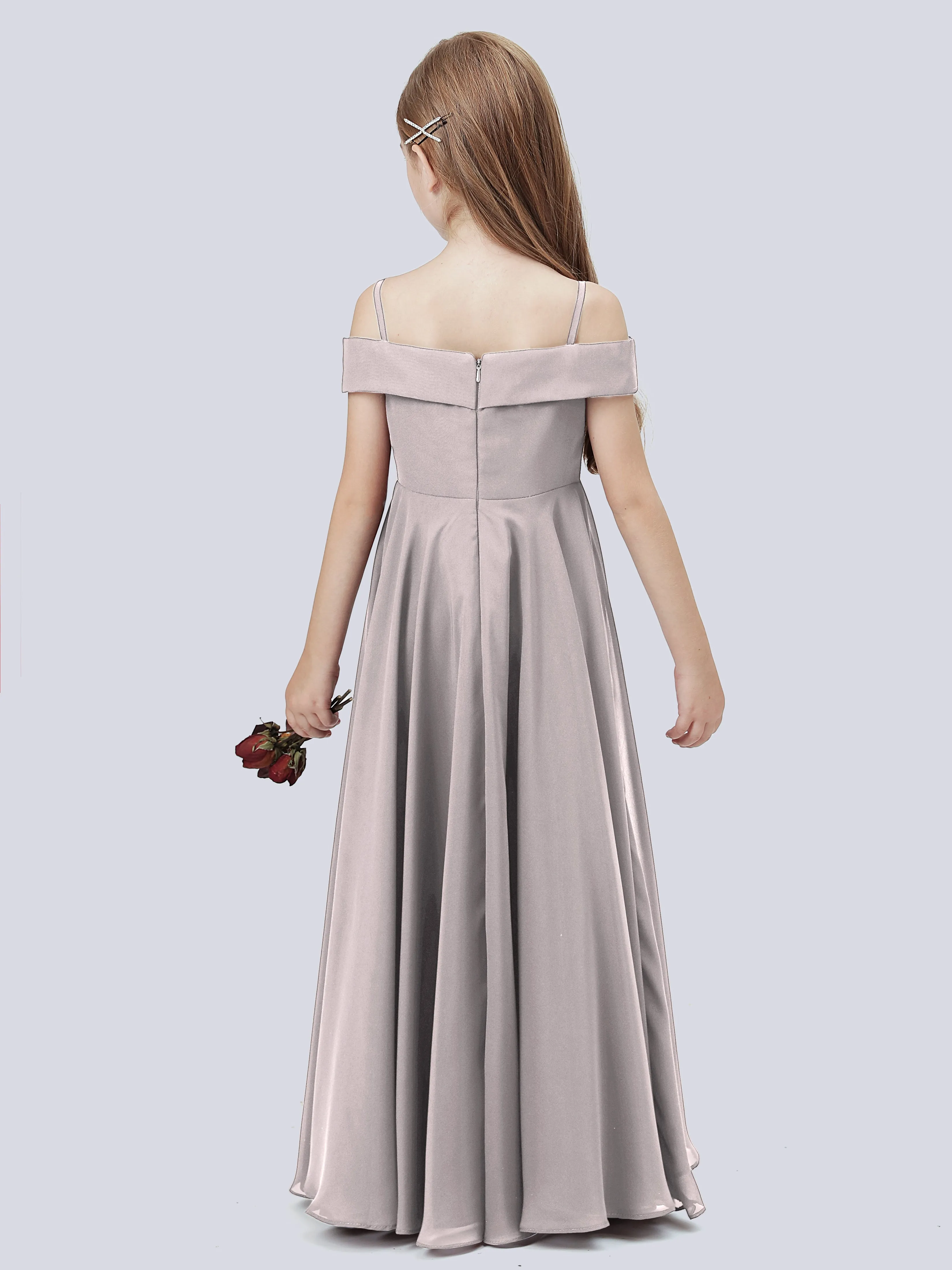 Off Shoulder Stretch Chiffon Junior Bridesmaid Dress