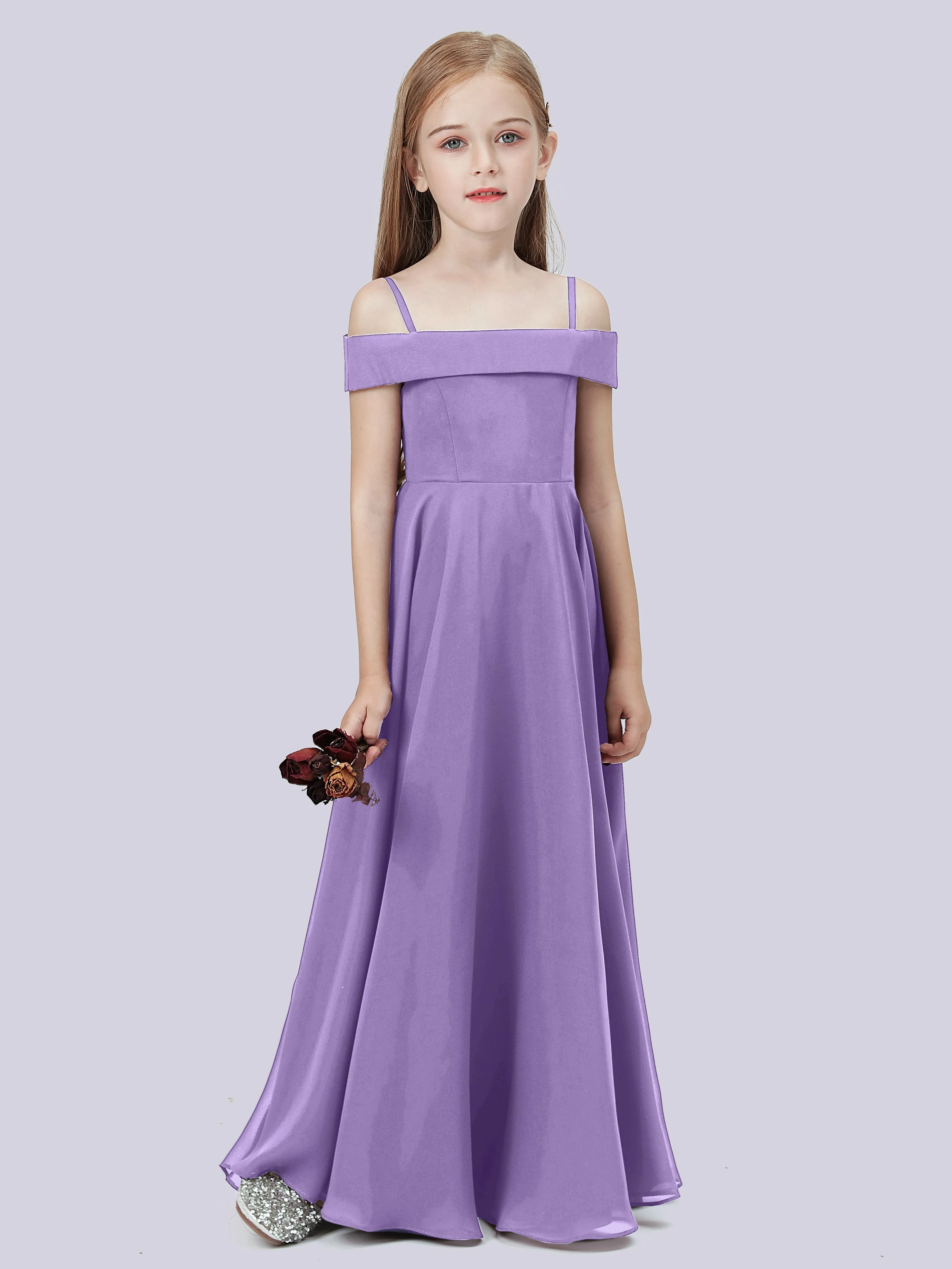 Off Shoulder Stretch Chiffon Junior Bridesmaid Dress