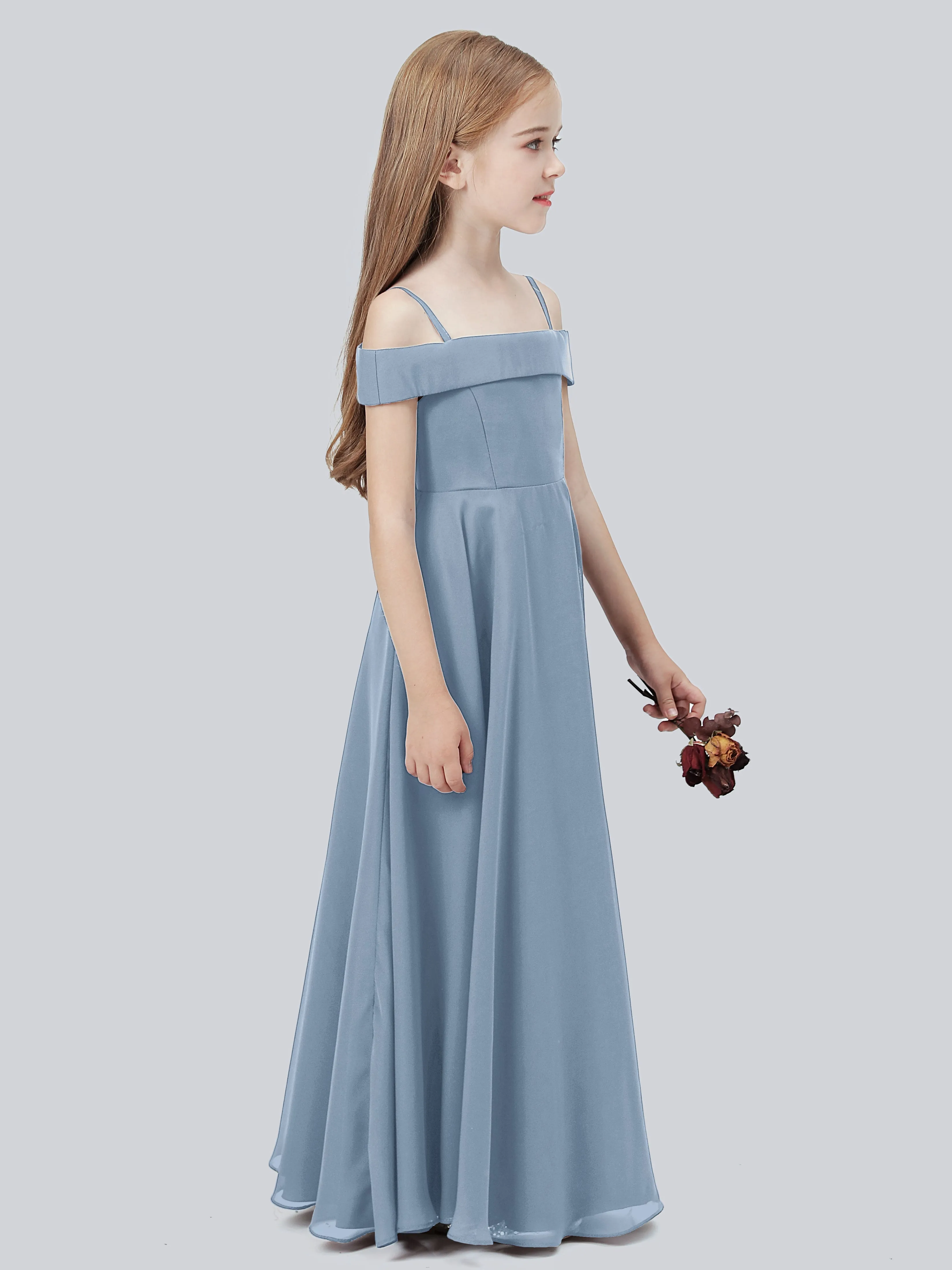 Off Shoulder Stretch Chiffon Junior Bridesmaid Dress