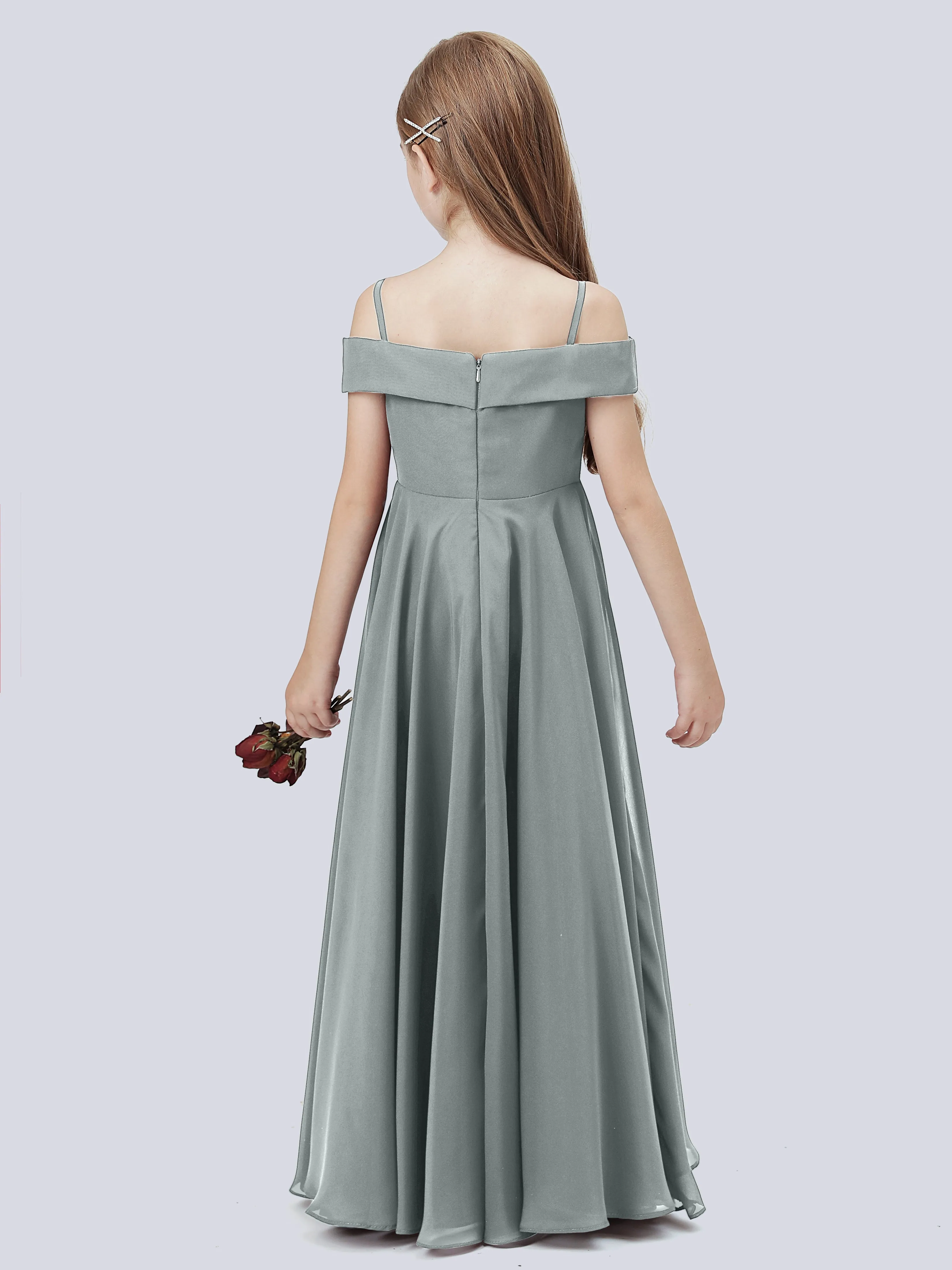 Off Shoulder Stretch Chiffon Junior Bridesmaid Dress
