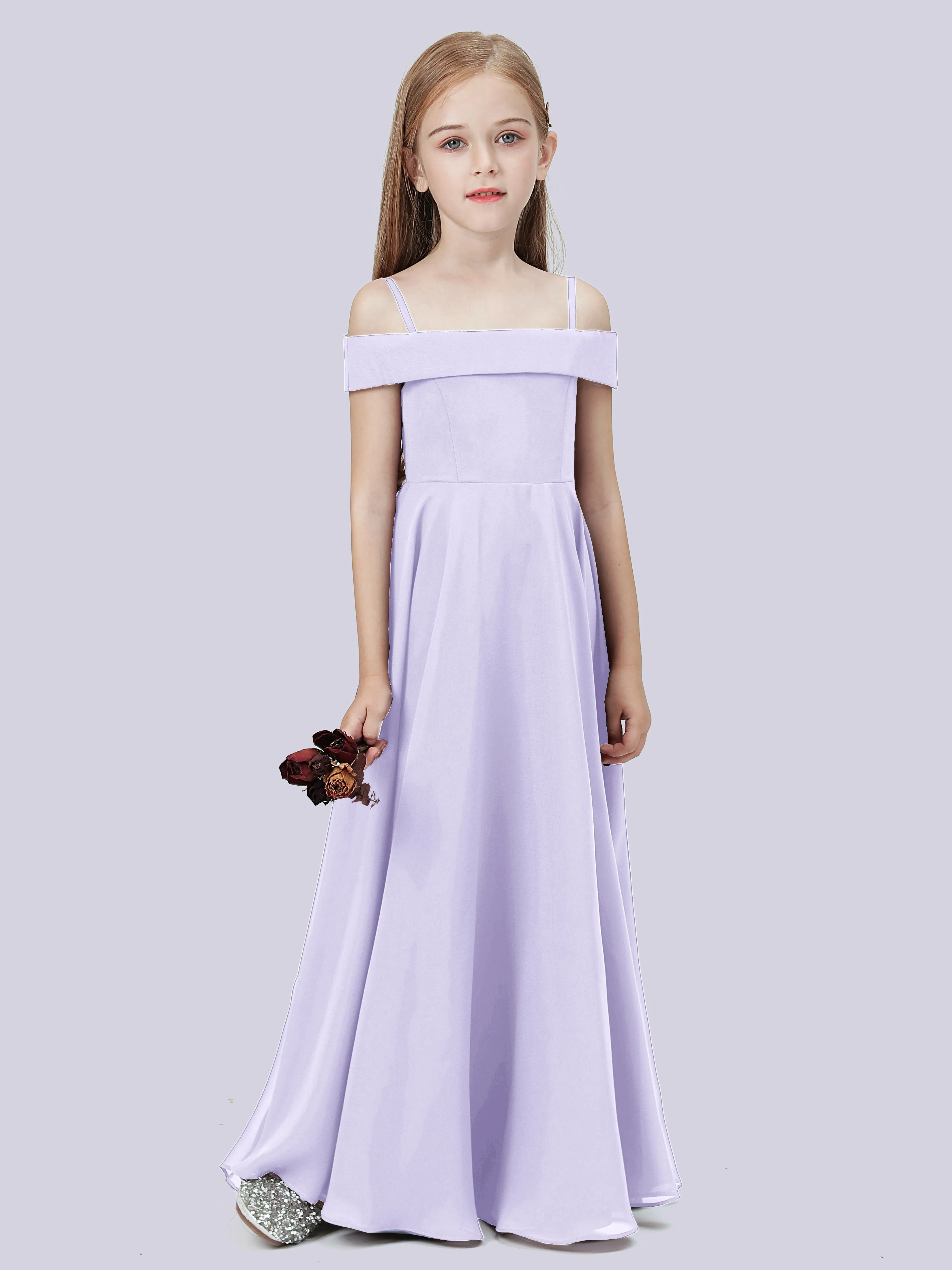 Off Shoulder Stretch Chiffon Junior Bridesmaid Dress