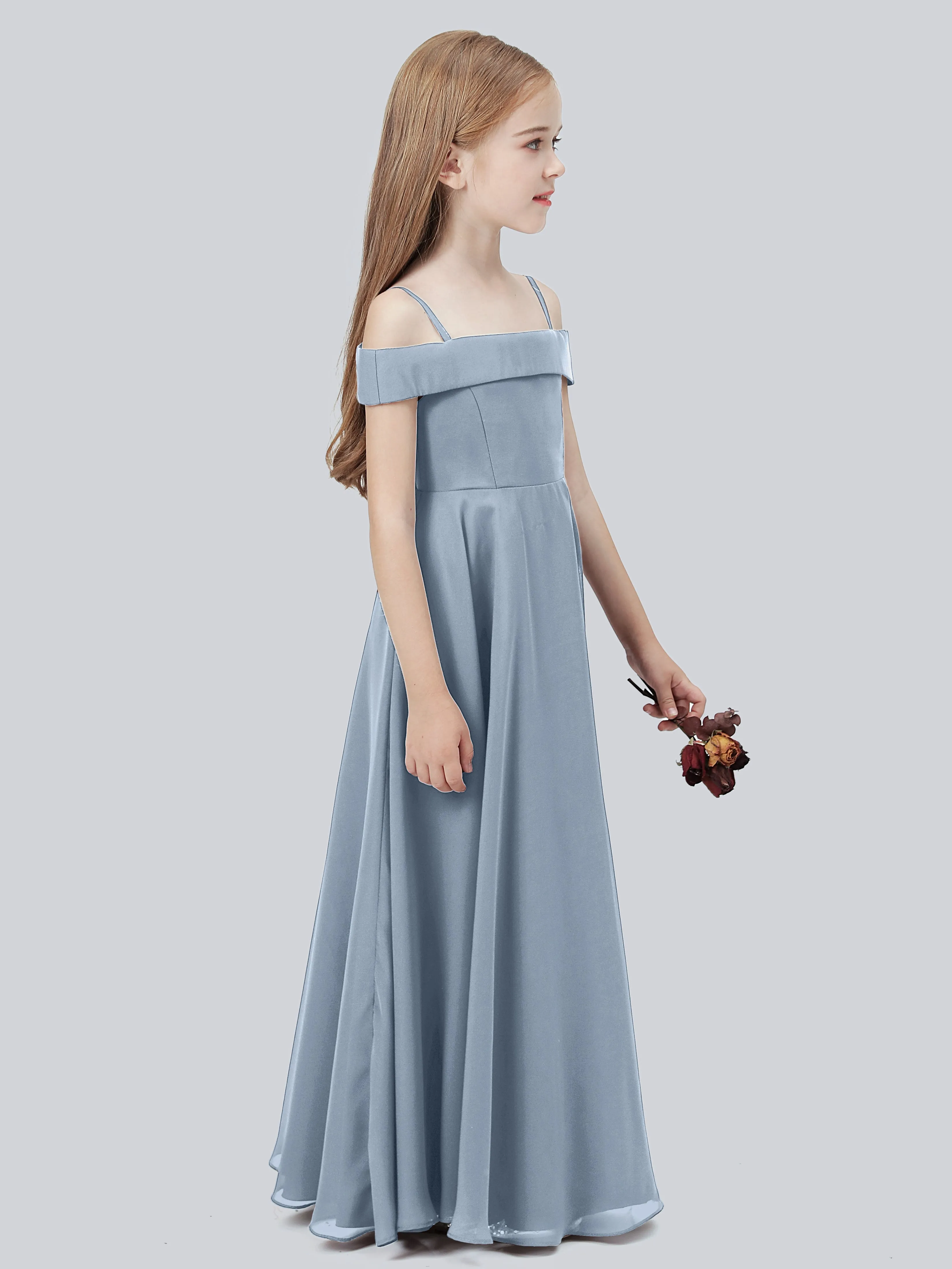 Off Shoulder Stretch Chiffon Junior Bridesmaid Dress