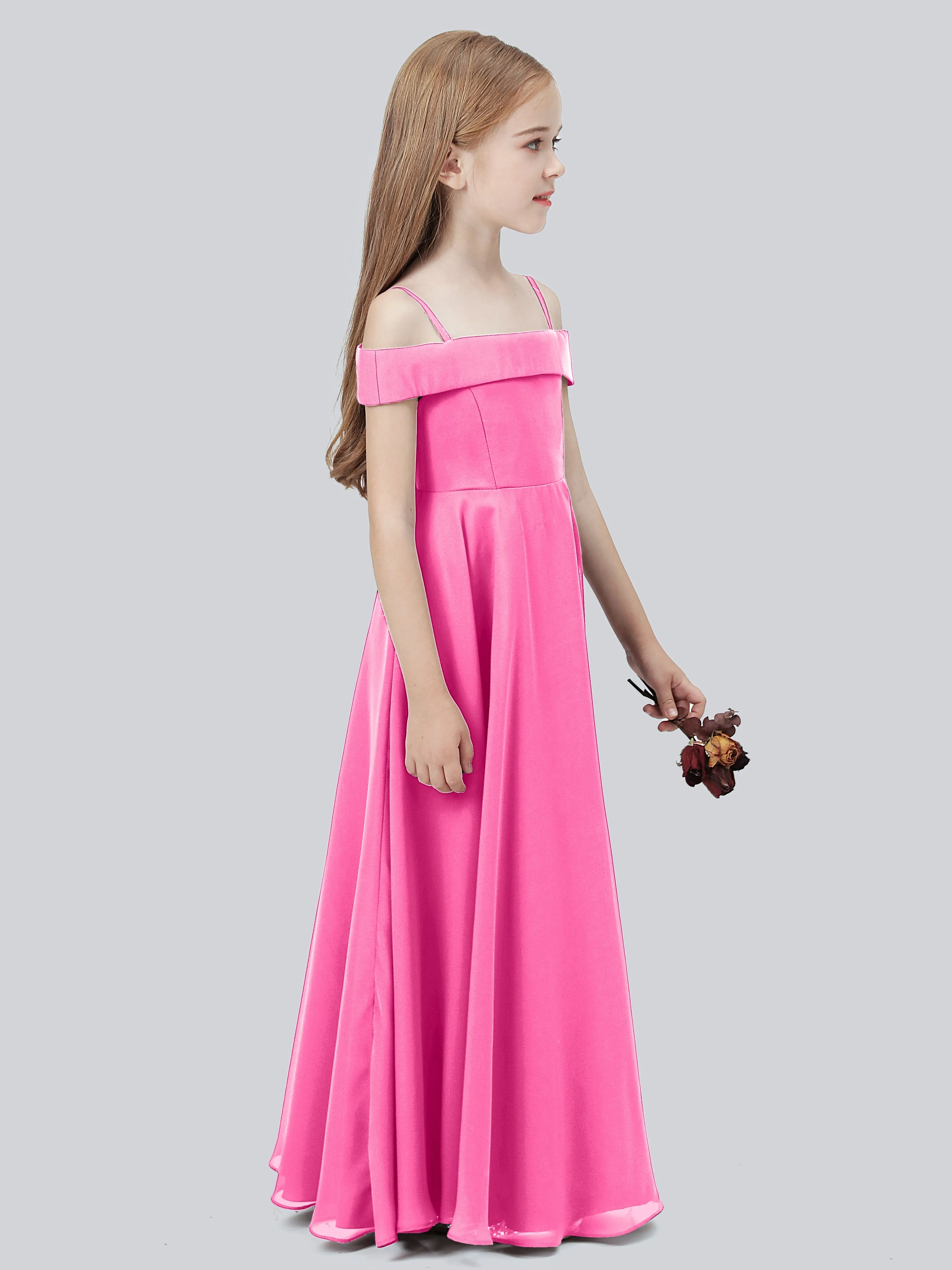 Off Shoulder Stretch Chiffon Junior Bridesmaid Dress