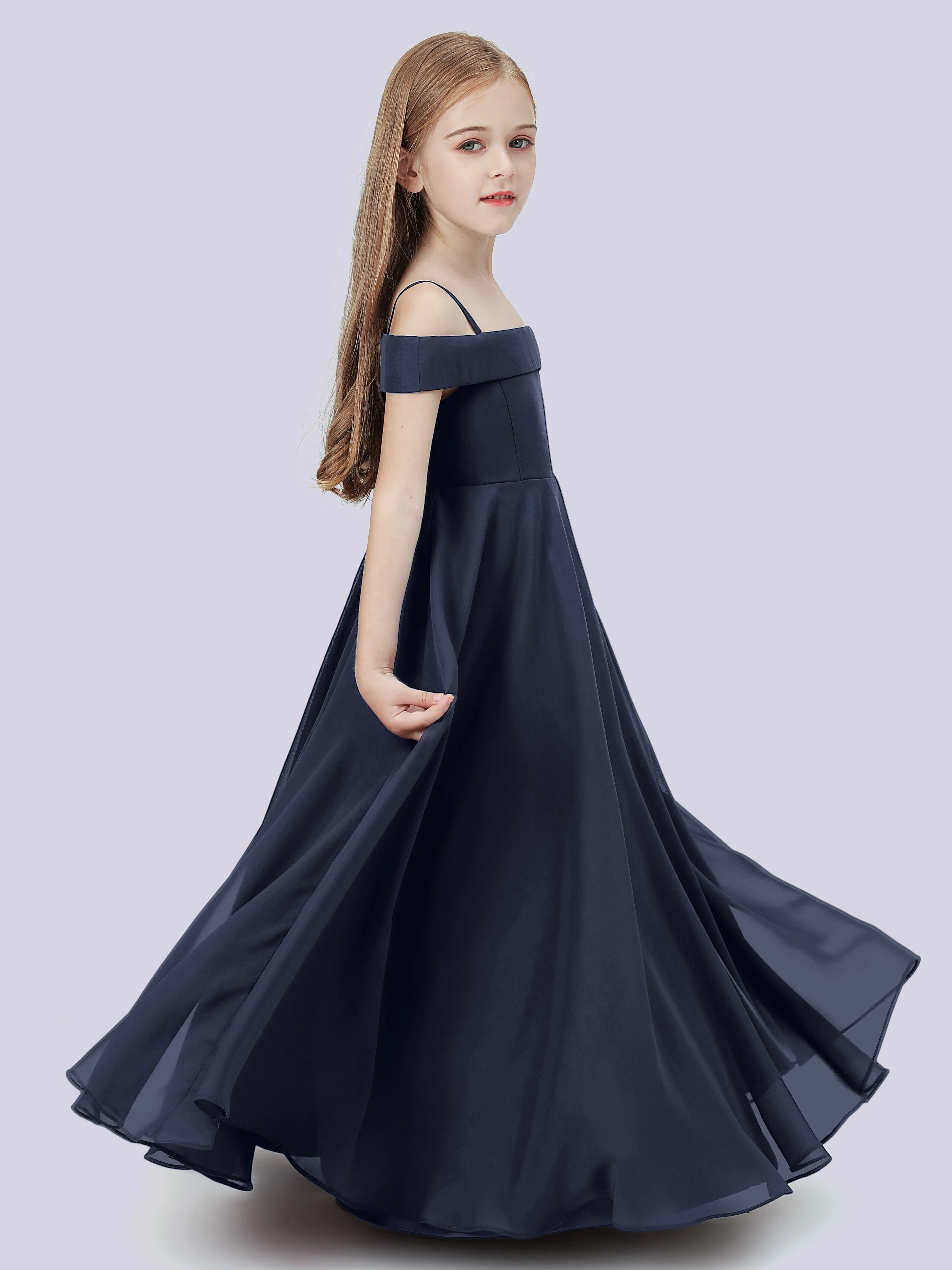 Off Shoulder Stretch Chiffon Junior Bridesmaid Dress