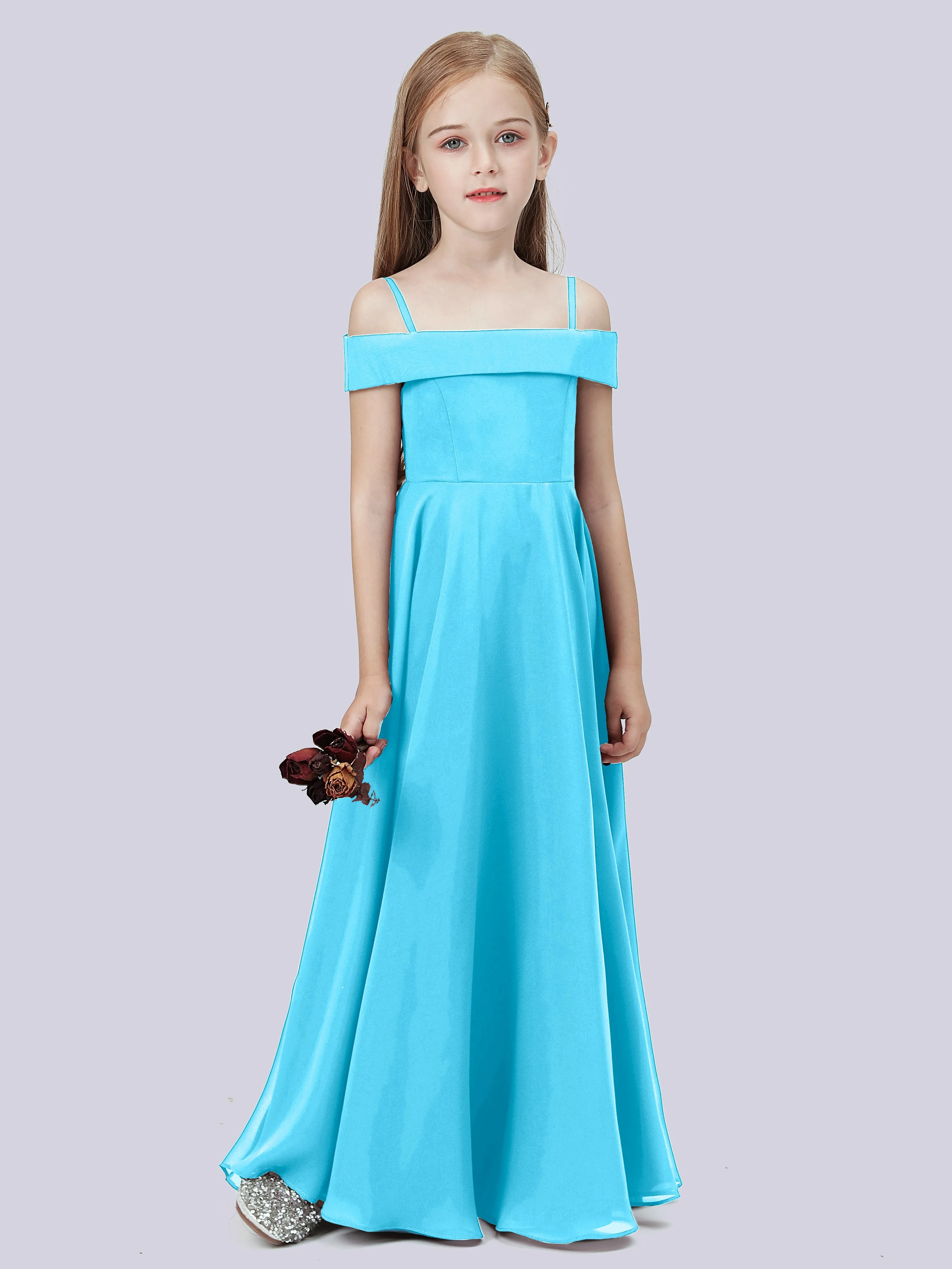 Off Shoulder Stretch Chiffon Junior Bridesmaid Dress