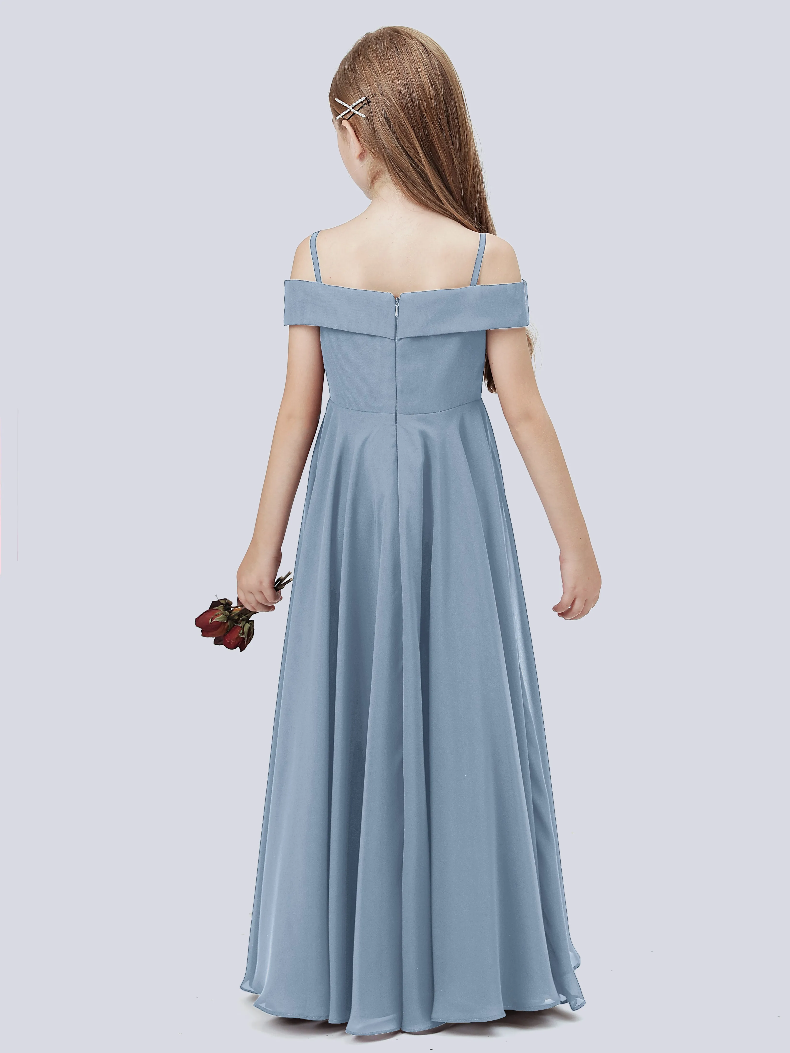 Off Shoulder Stretch Chiffon Junior Bridesmaid Dress