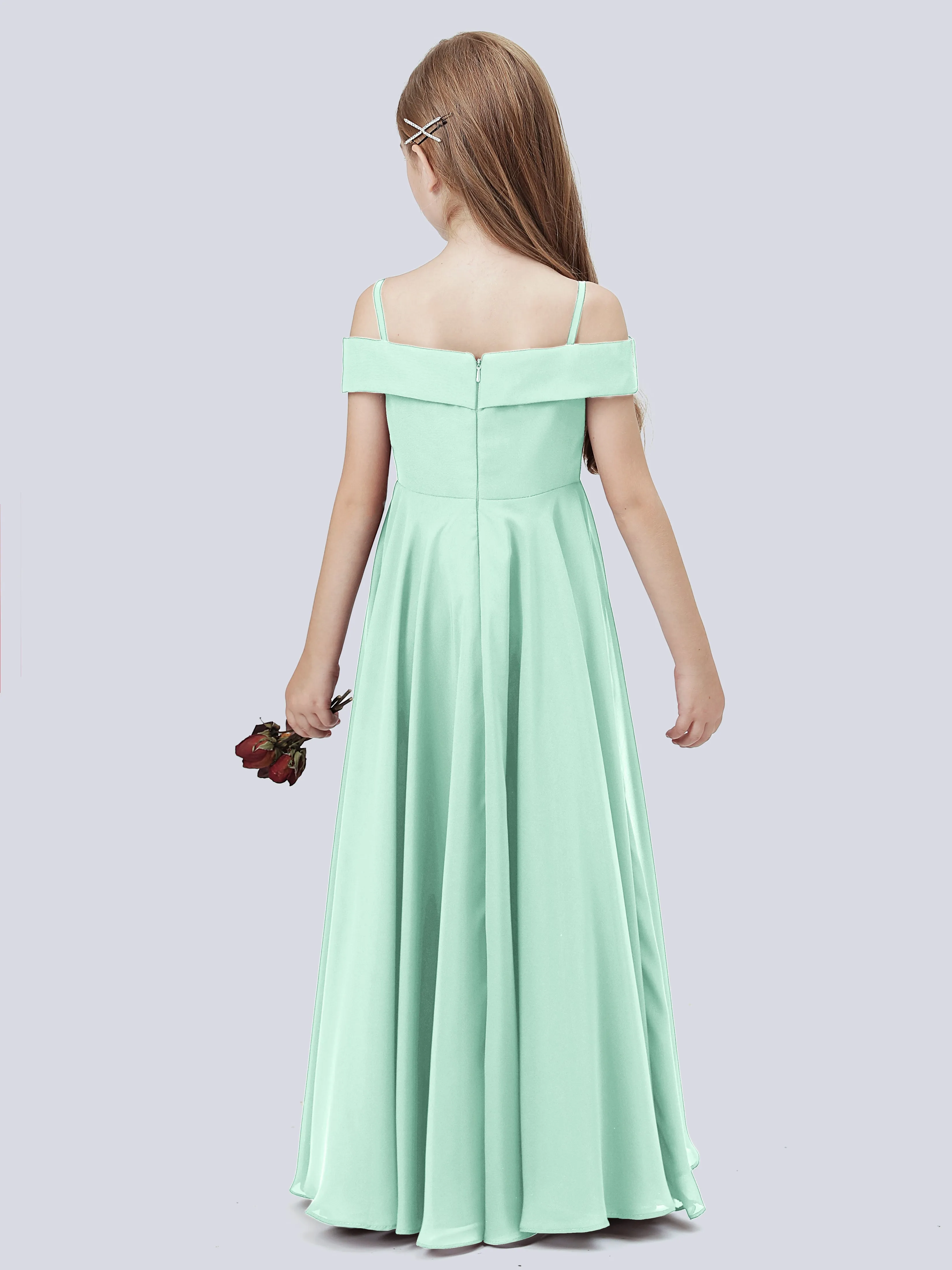 Off Shoulder Stretch Chiffon Junior Bridesmaid Dress