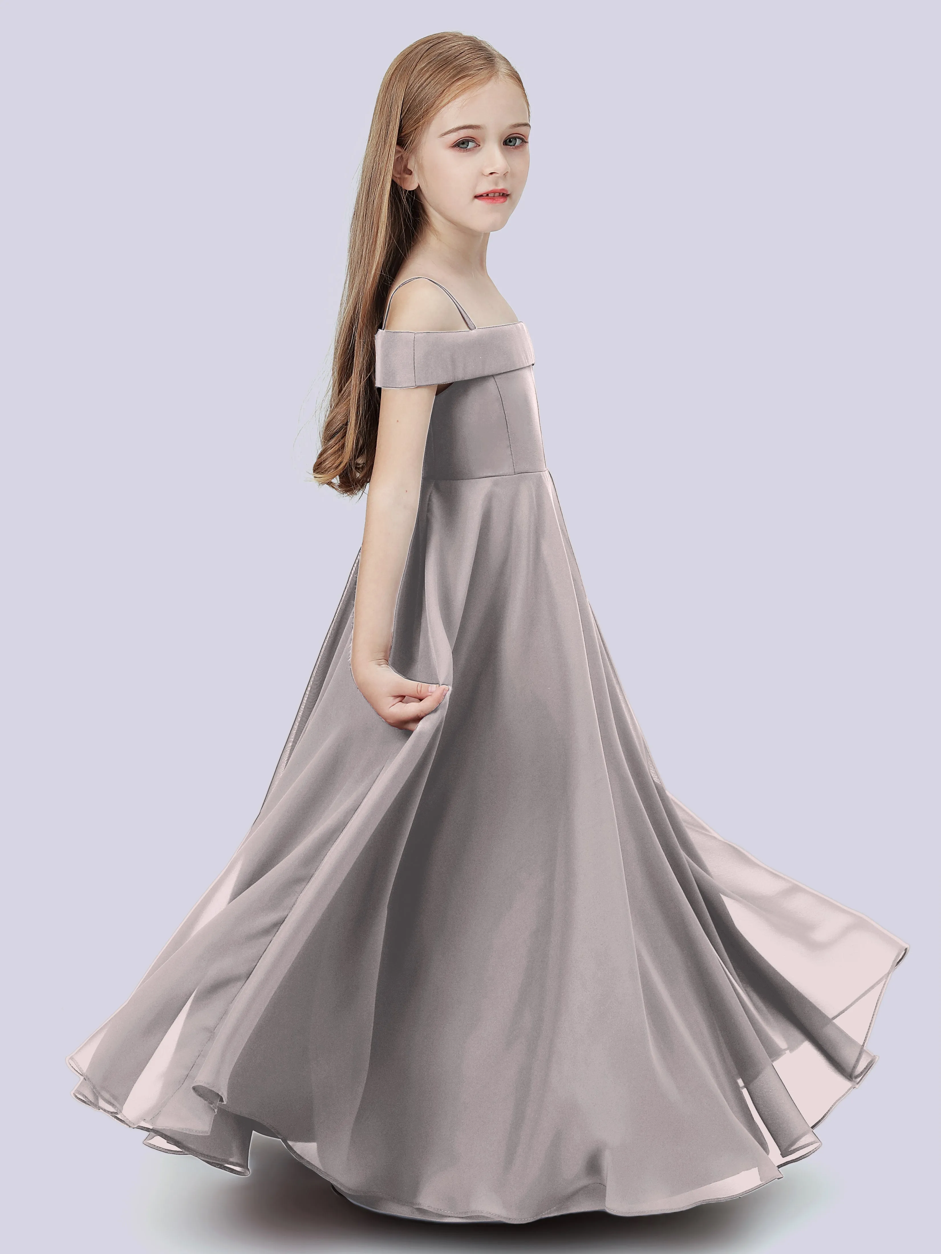 Off Shoulder Stretch Chiffon Junior Bridesmaid Dress