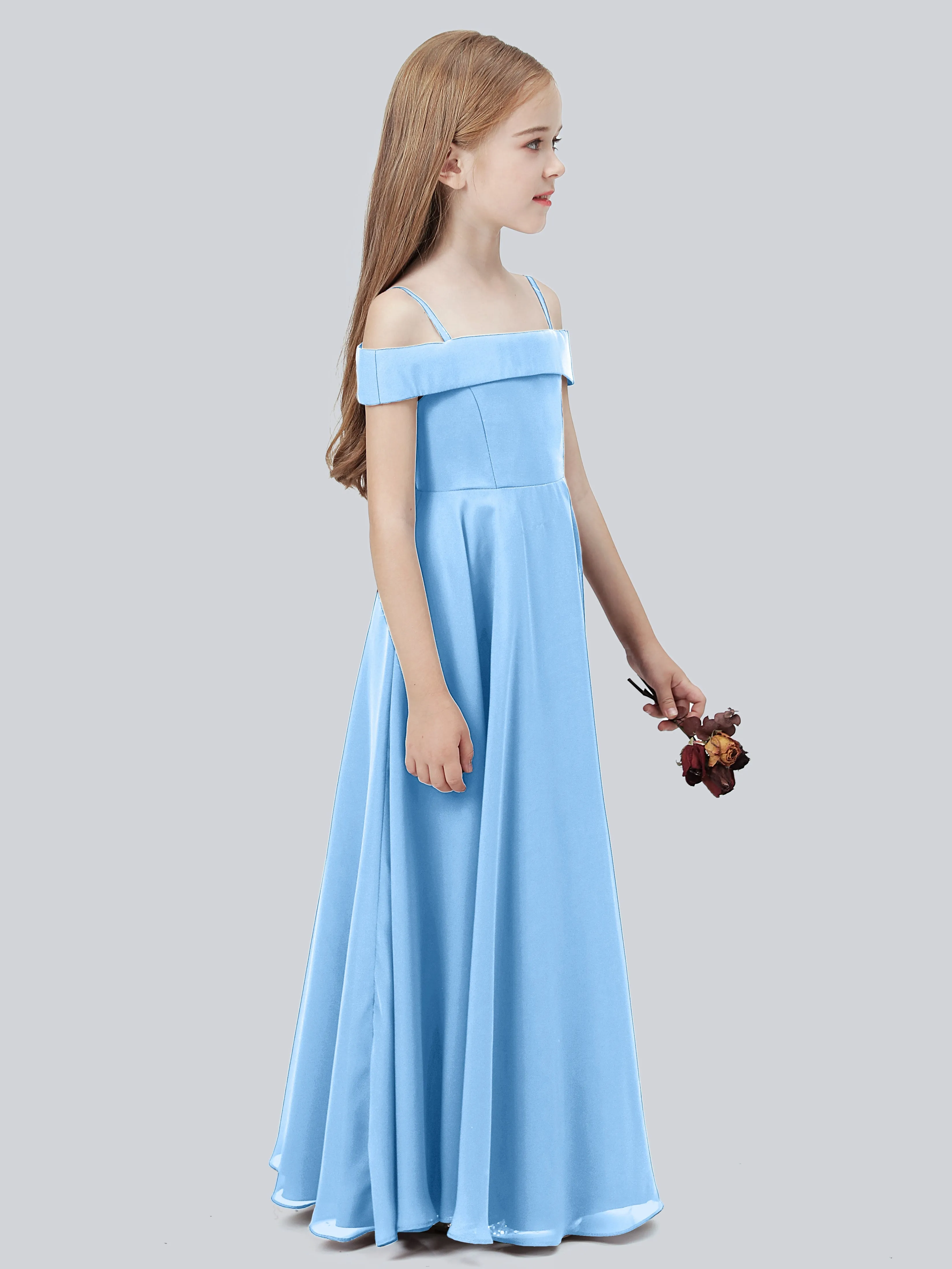 Off Shoulder Stretch Chiffon Junior Bridesmaid Dress