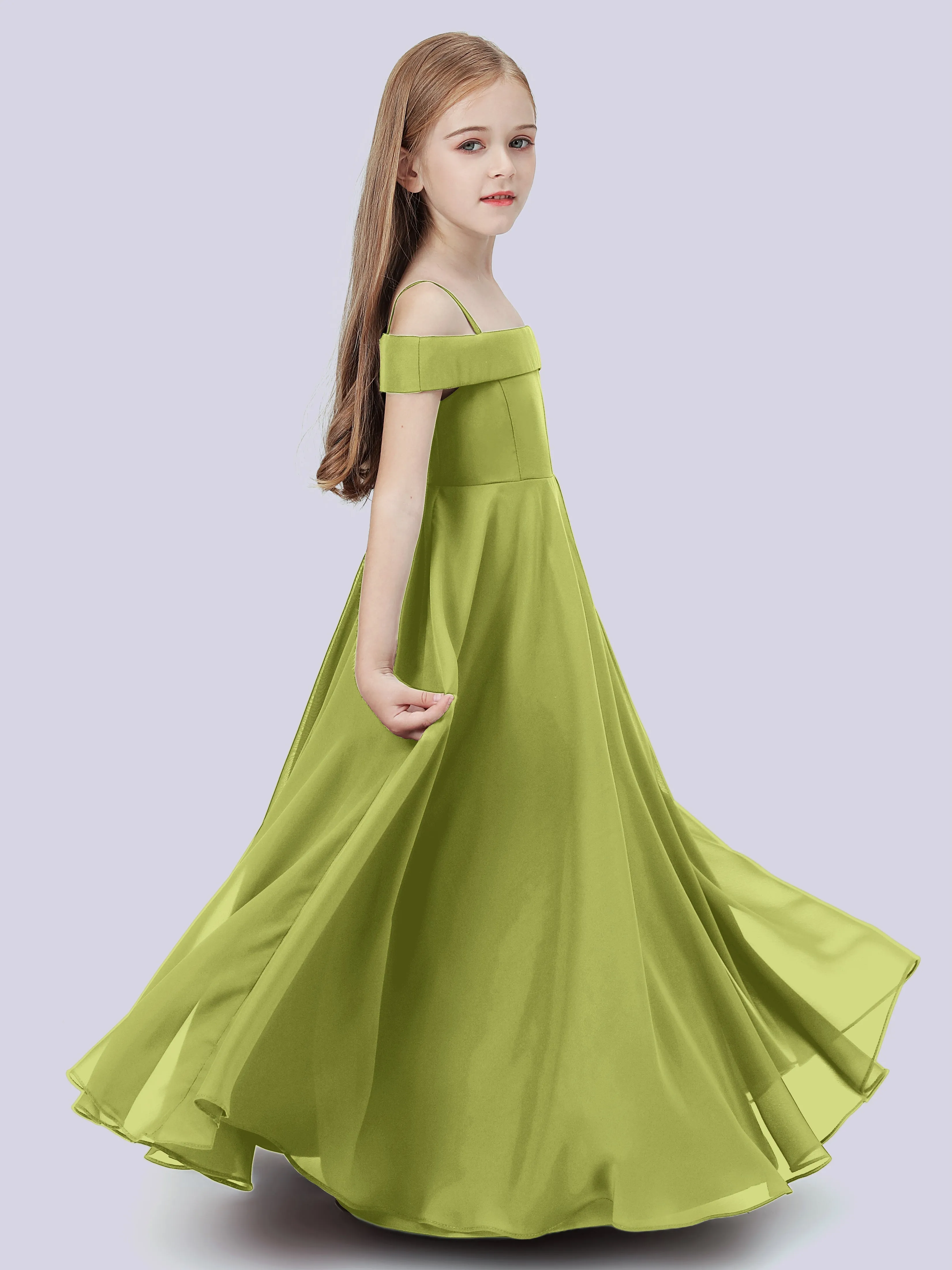 Off Shoulder Stretch Chiffon Junior Bridesmaid Dress