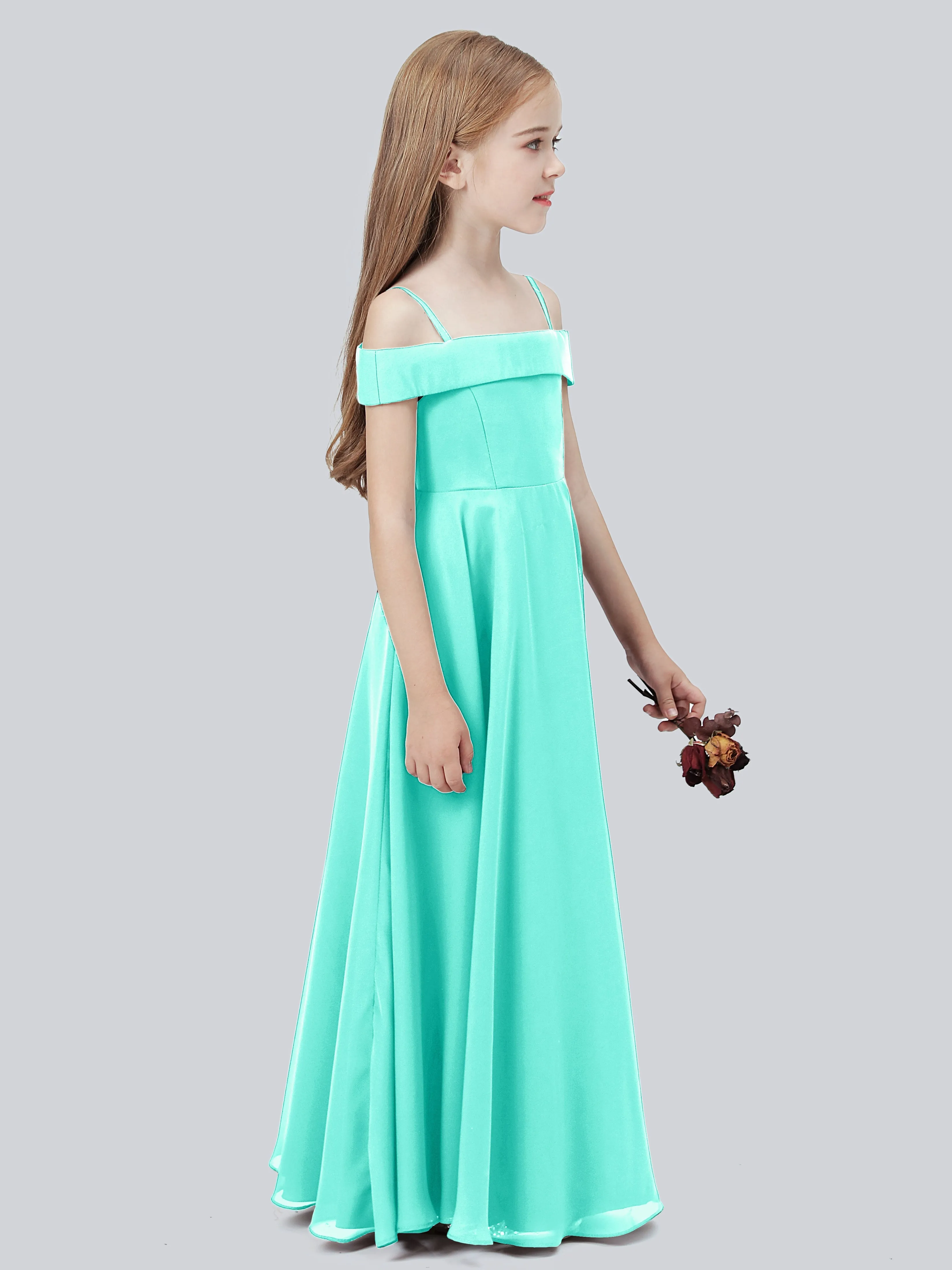 Off Shoulder Stretch Chiffon Junior Bridesmaid Dress