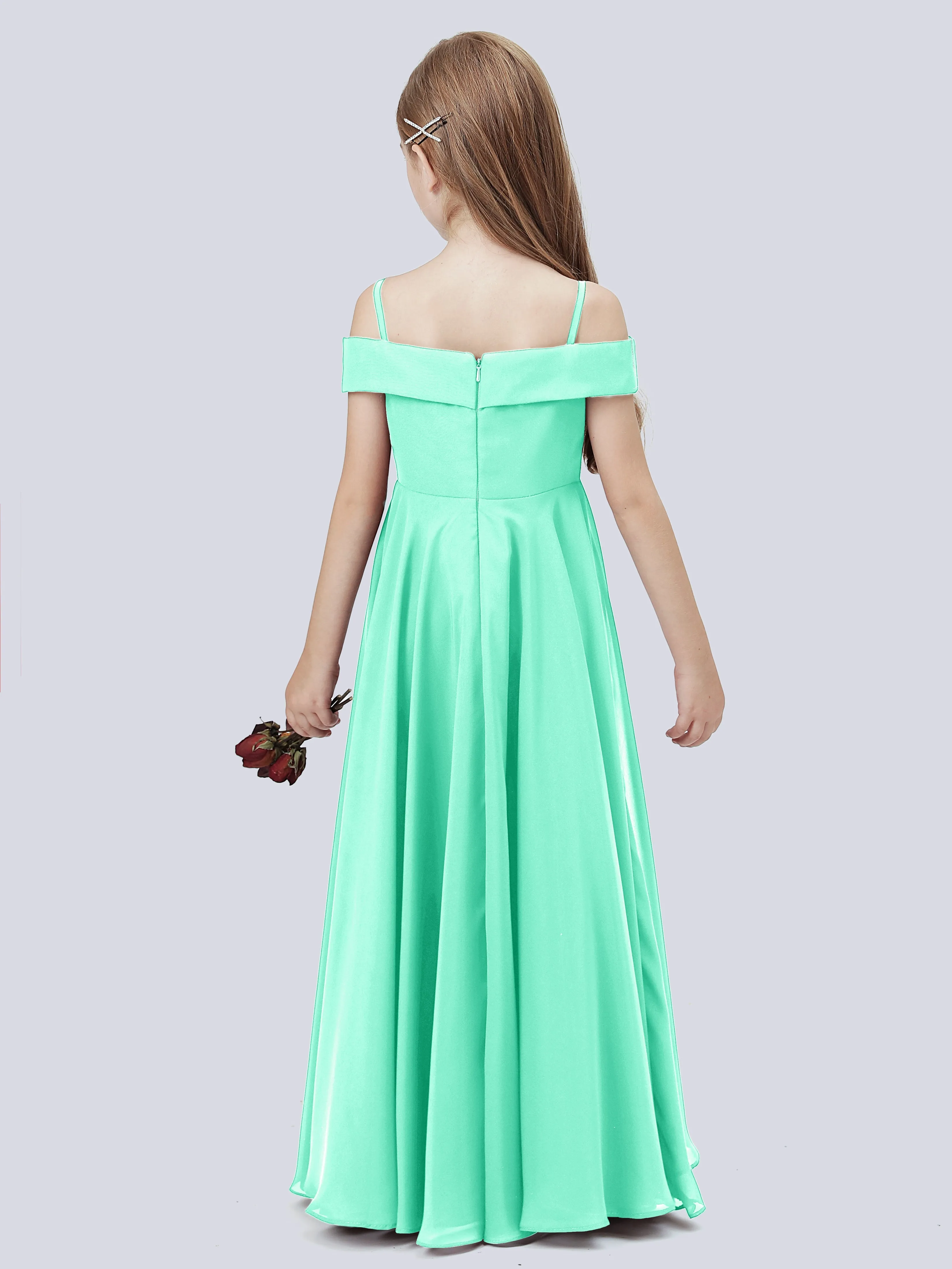 Off Shoulder Stretch Chiffon Junior Bridesmaid Dress
