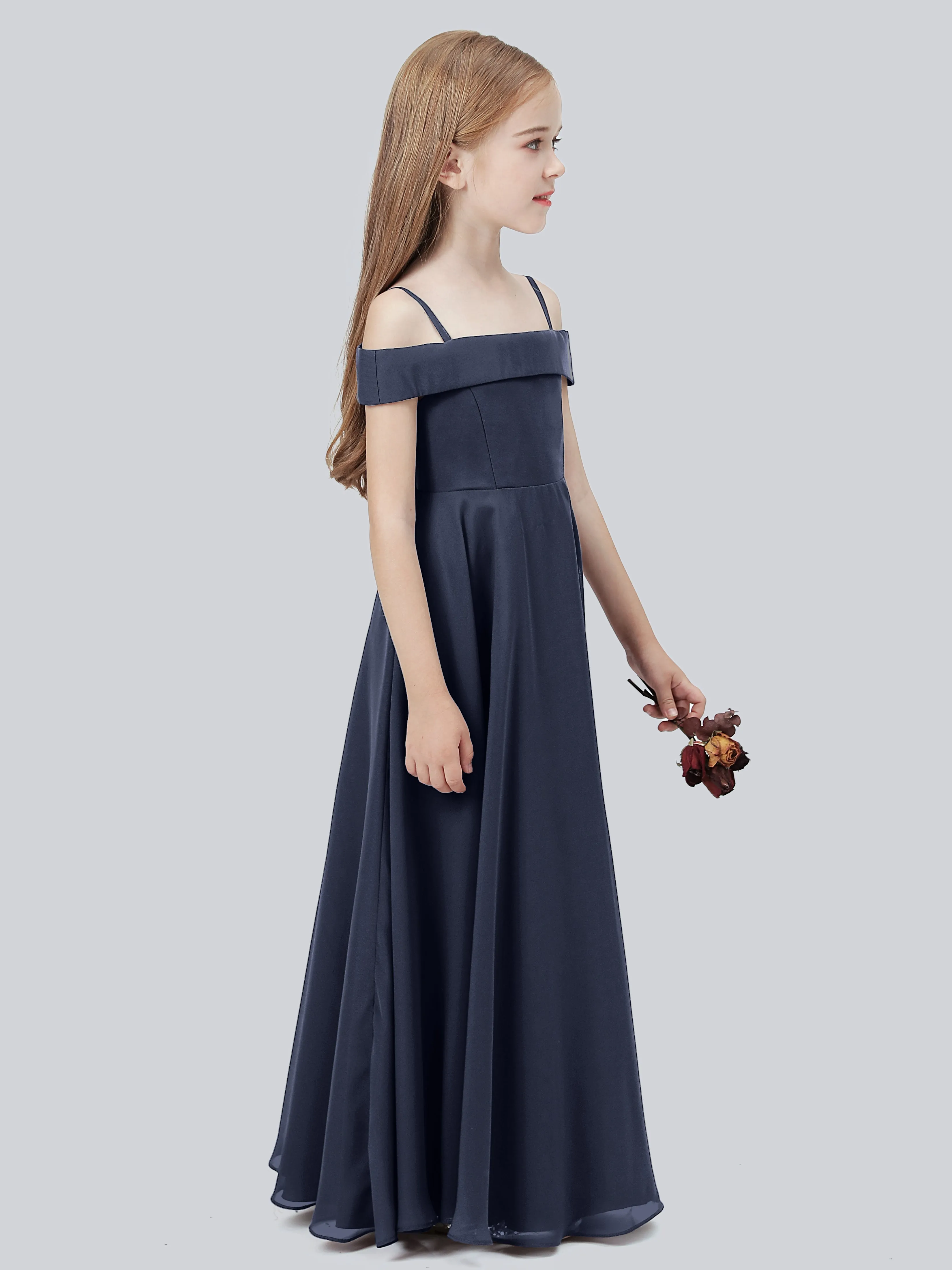 Off Shoulder Stretch Chiffon Junior Bridesmaid Dress