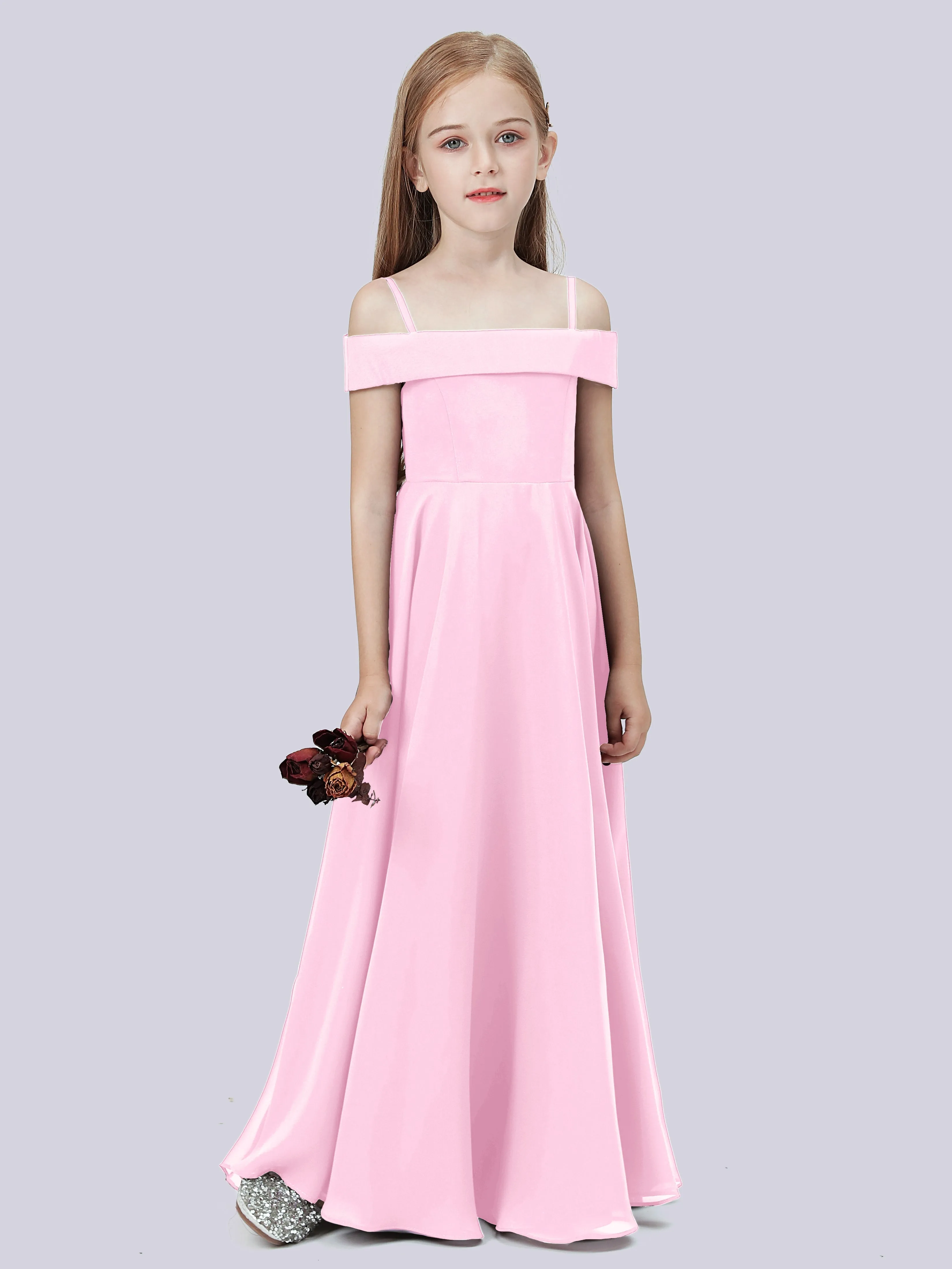 Off Shoulder Stretch Chiffon Junior Bridesmaid Dress
