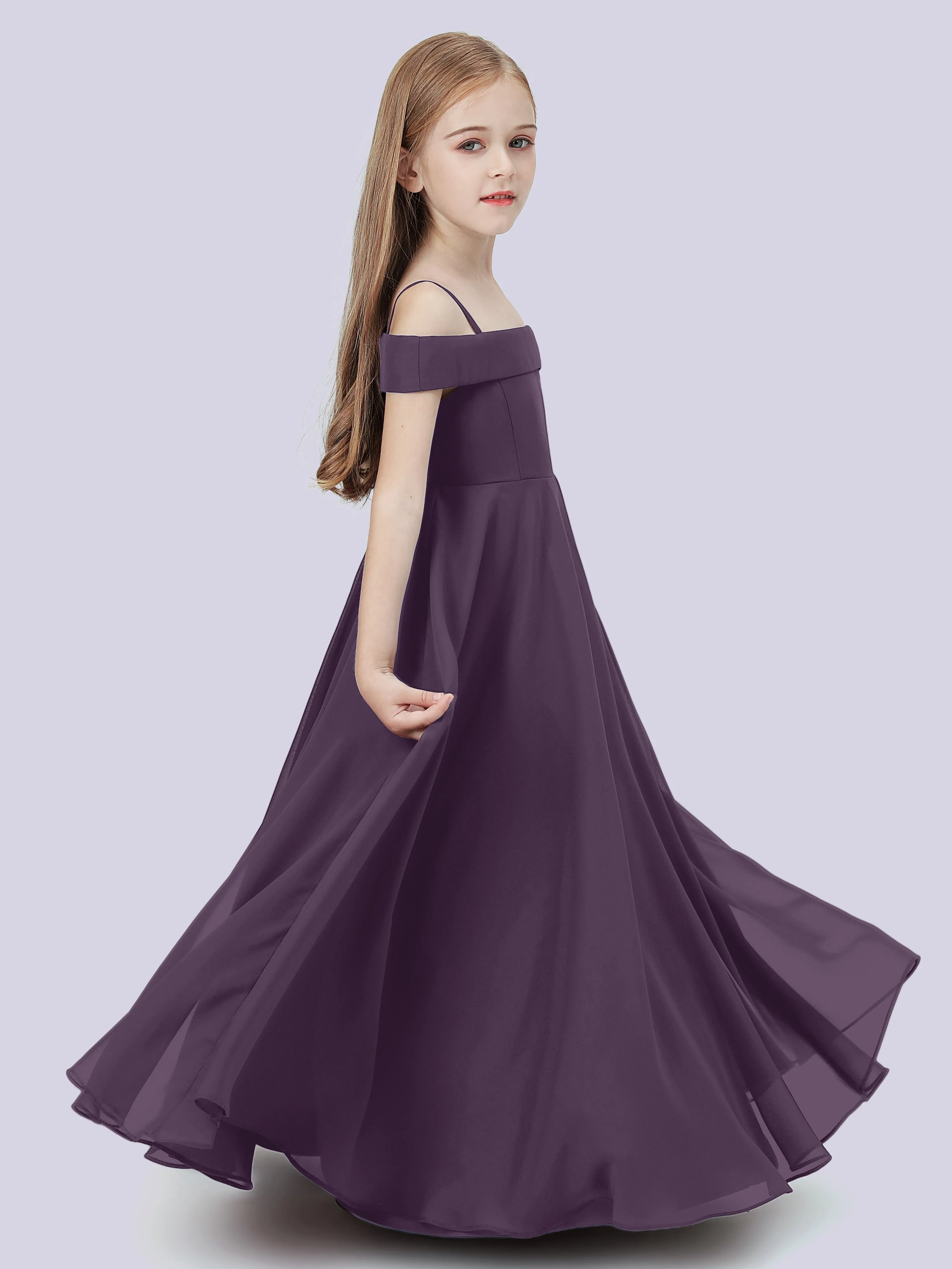 Off Shoulder Stretch Chiffon Junior Bridesmaid Dress