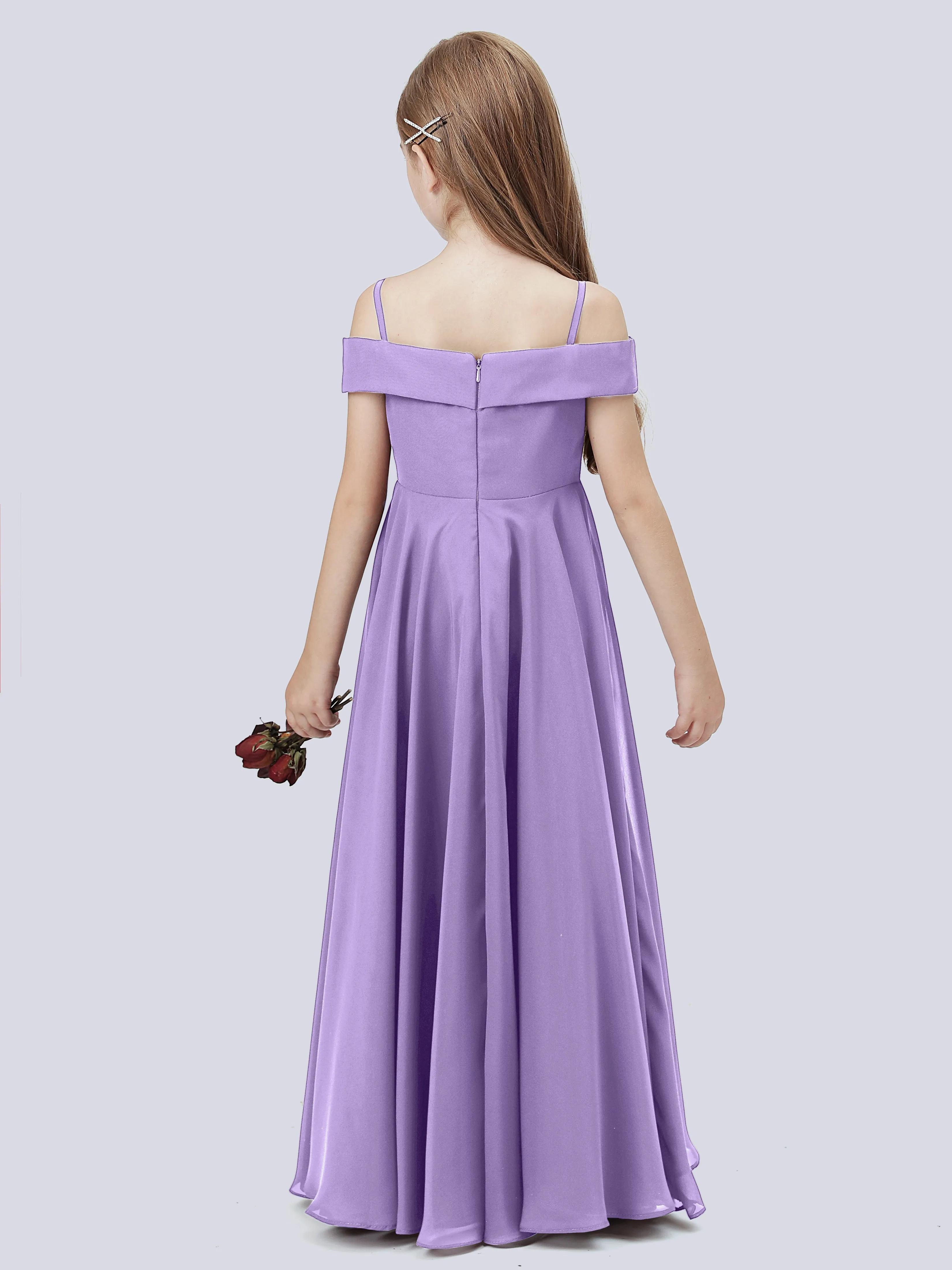 Off Shoulder Stretch Chiffon Junior Bridesmaid Dress