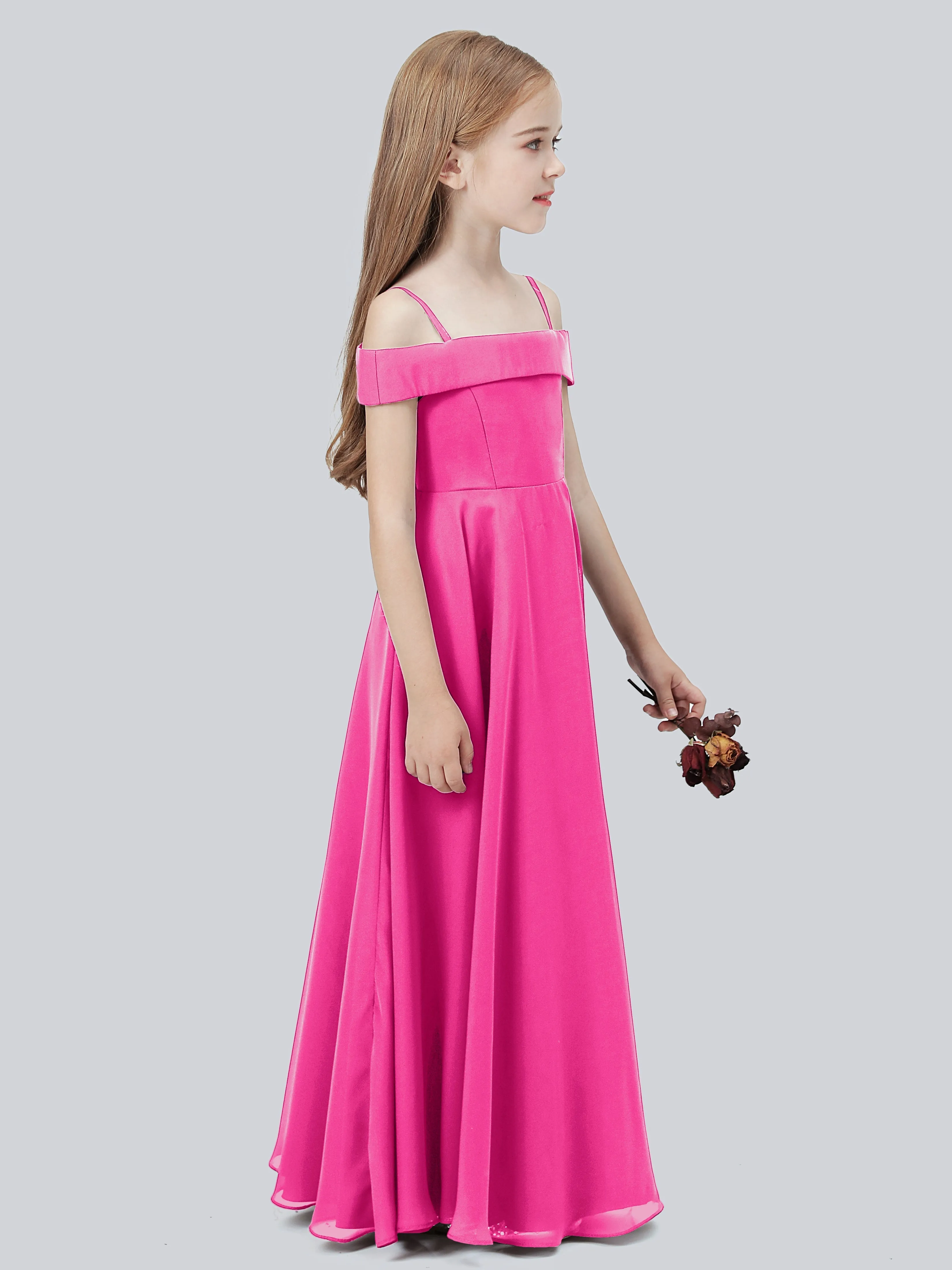 Off Shoulder Stretch Chiffon Junior Bridesmaid Dress