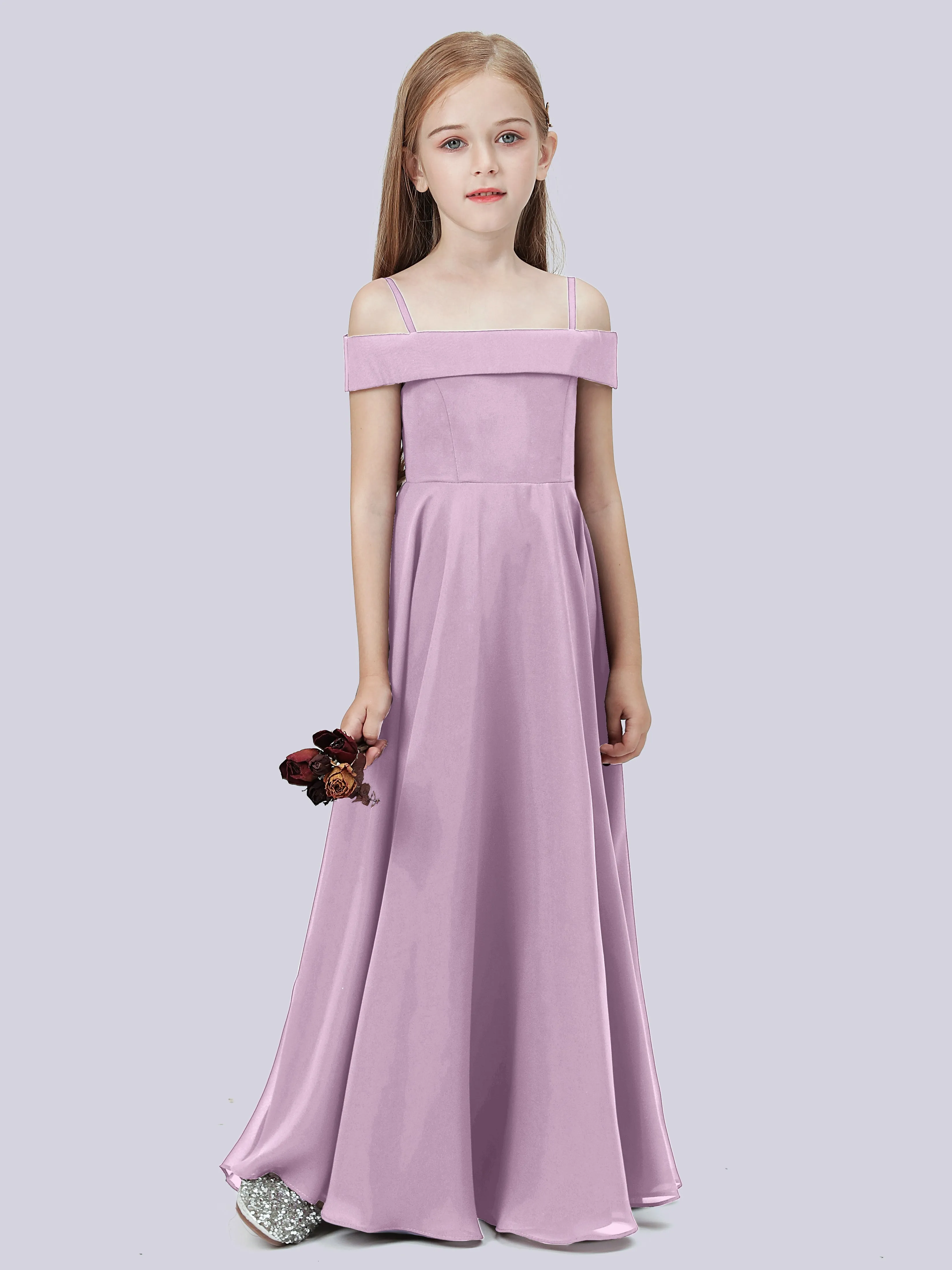 Off Shoulder Stretch Chiffon Junior Bridesmaid Dress