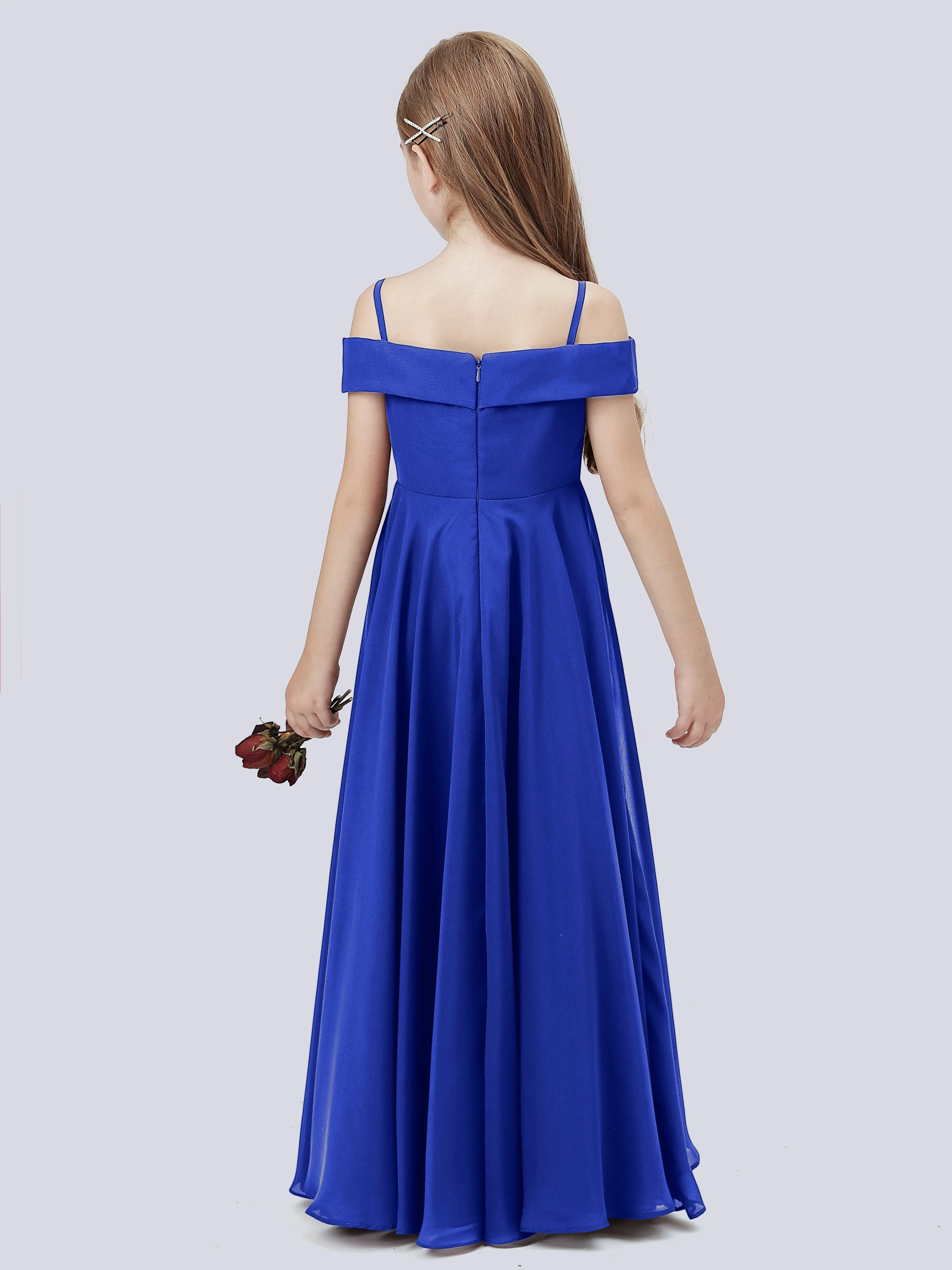 Off Shoulder Stretch Chiffon Junior Bridesmaid Dress