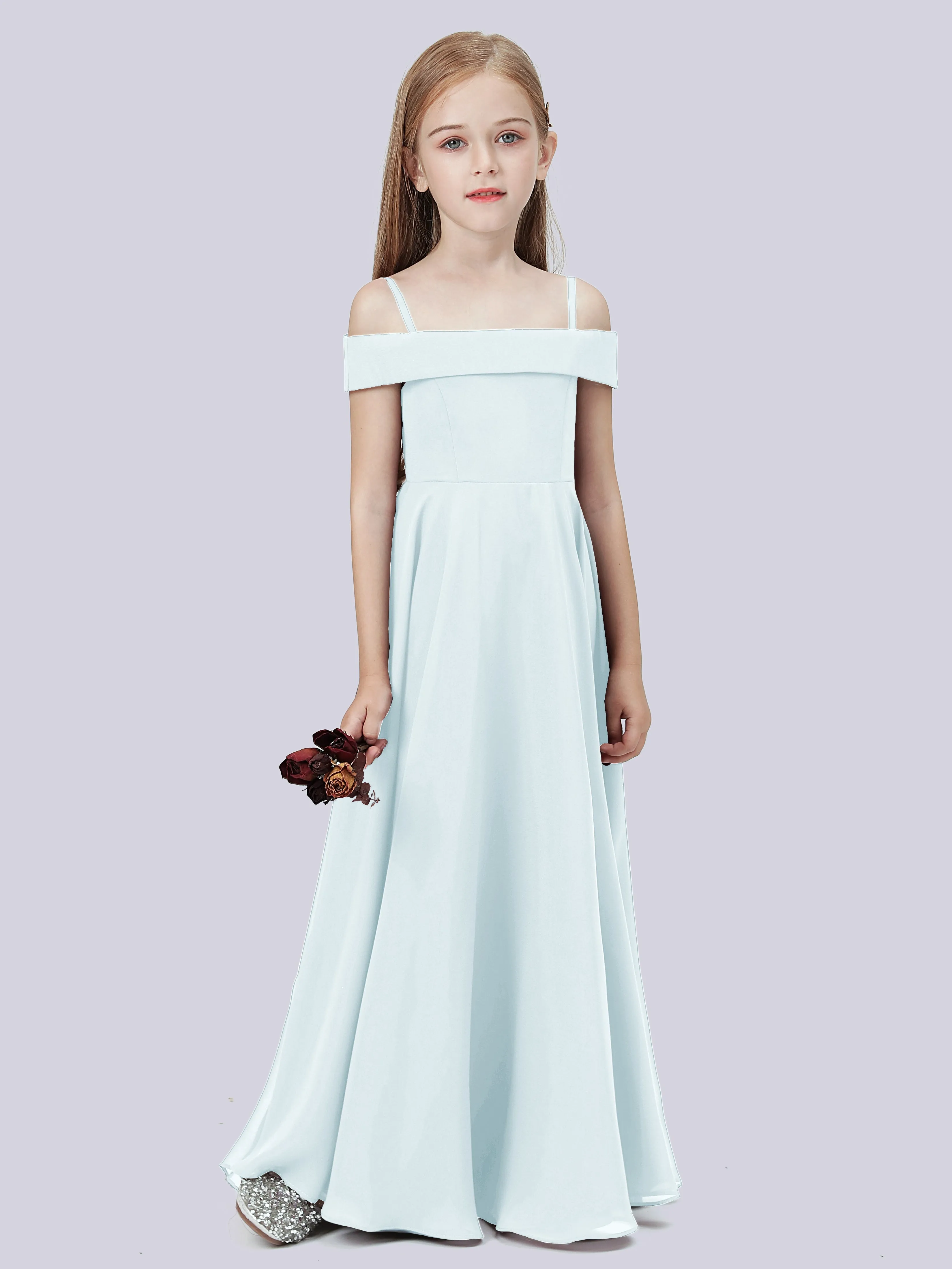 Off Shoulder Stretch Chiffon Junior Bridesmaid Dress