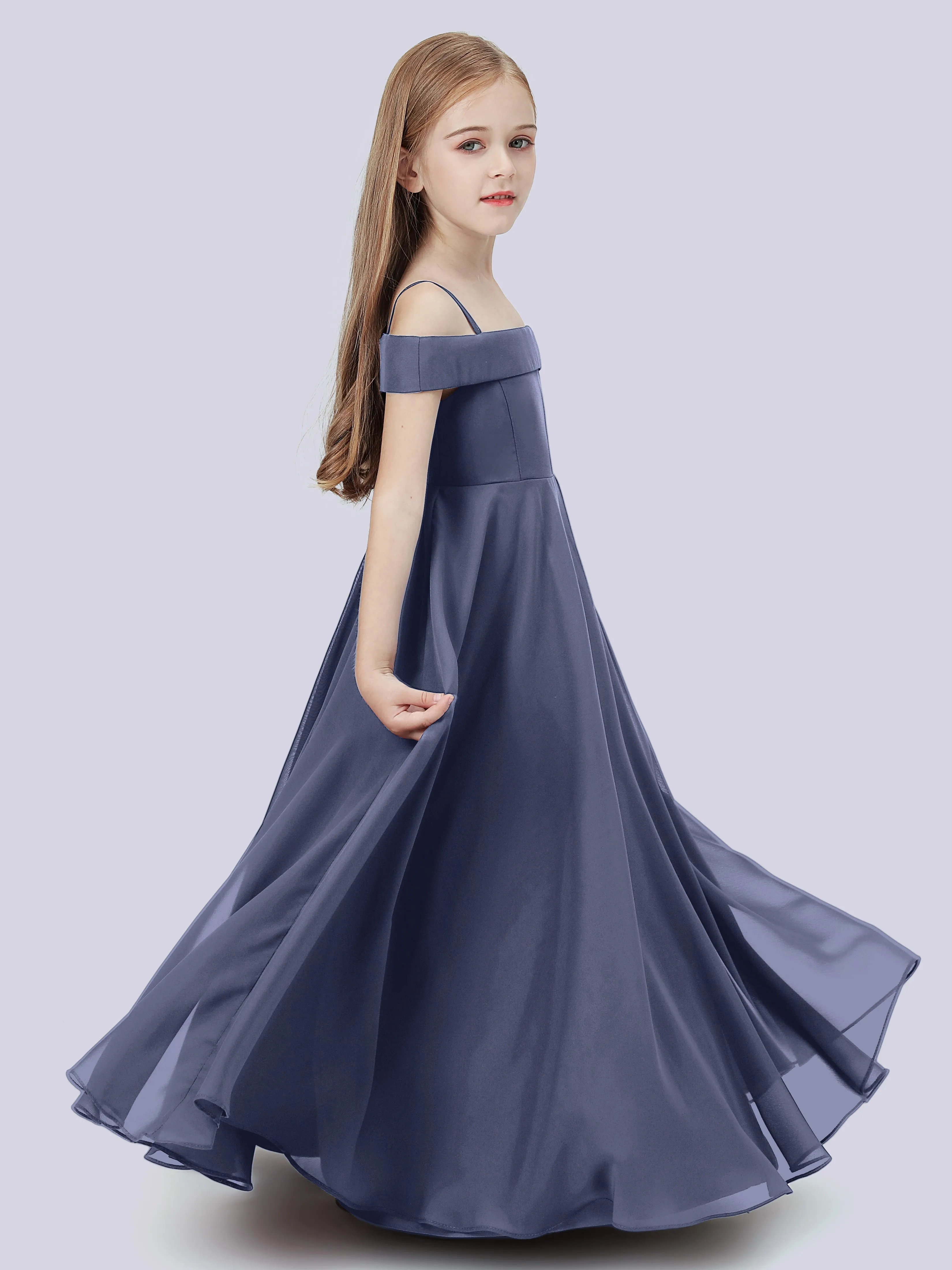 Off Shoulder Stretch Chiffon Junior Bridesmaid Dress