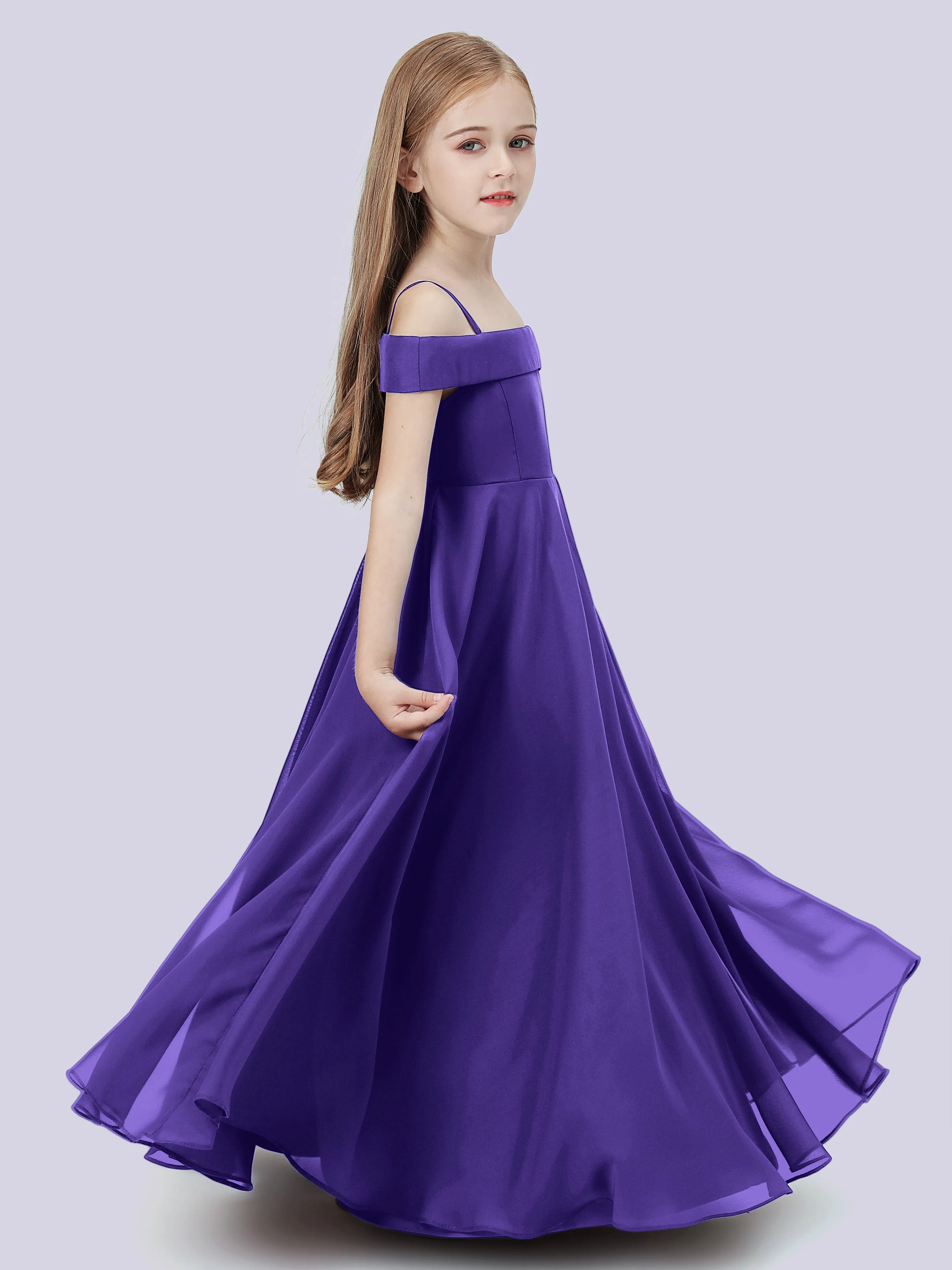 Off Shoulder Stretch Chiffon Junior Bridesmaid Dress
