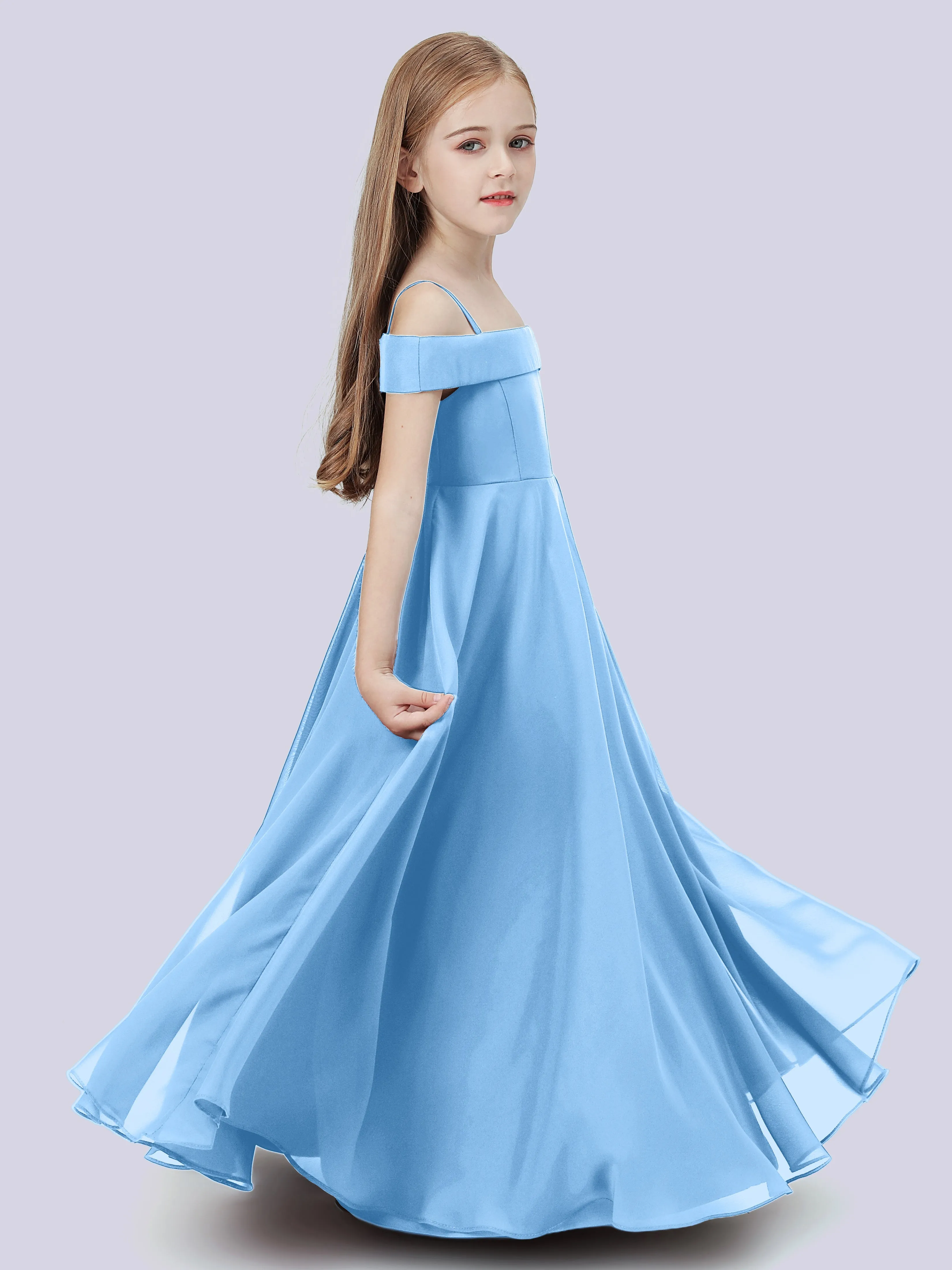 Off Shoulder Stretch Chiffon Junior Bridesmaid Dress