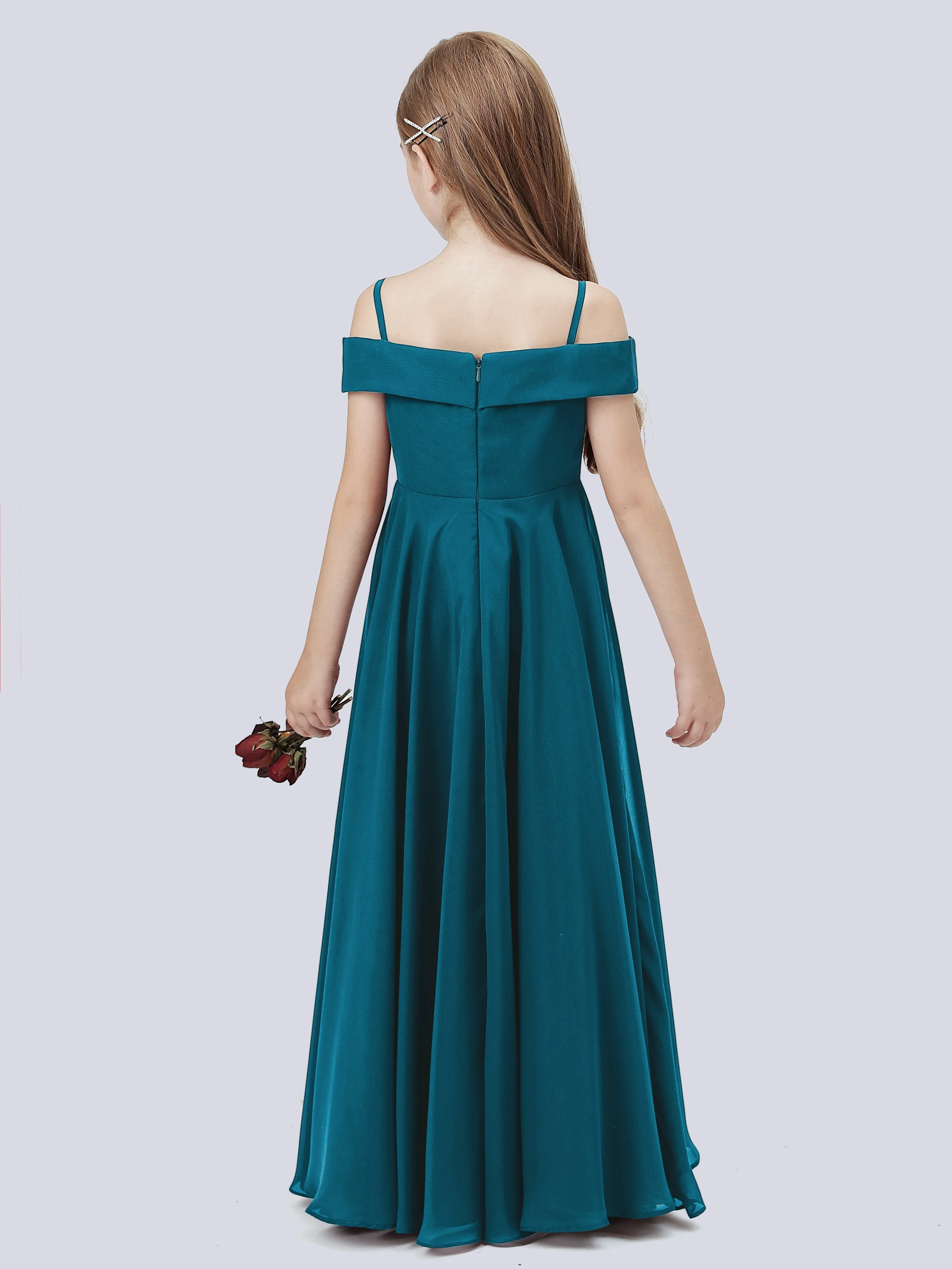 Off Shoulder Stretch Chiffon Junior Bridesmaid Dress