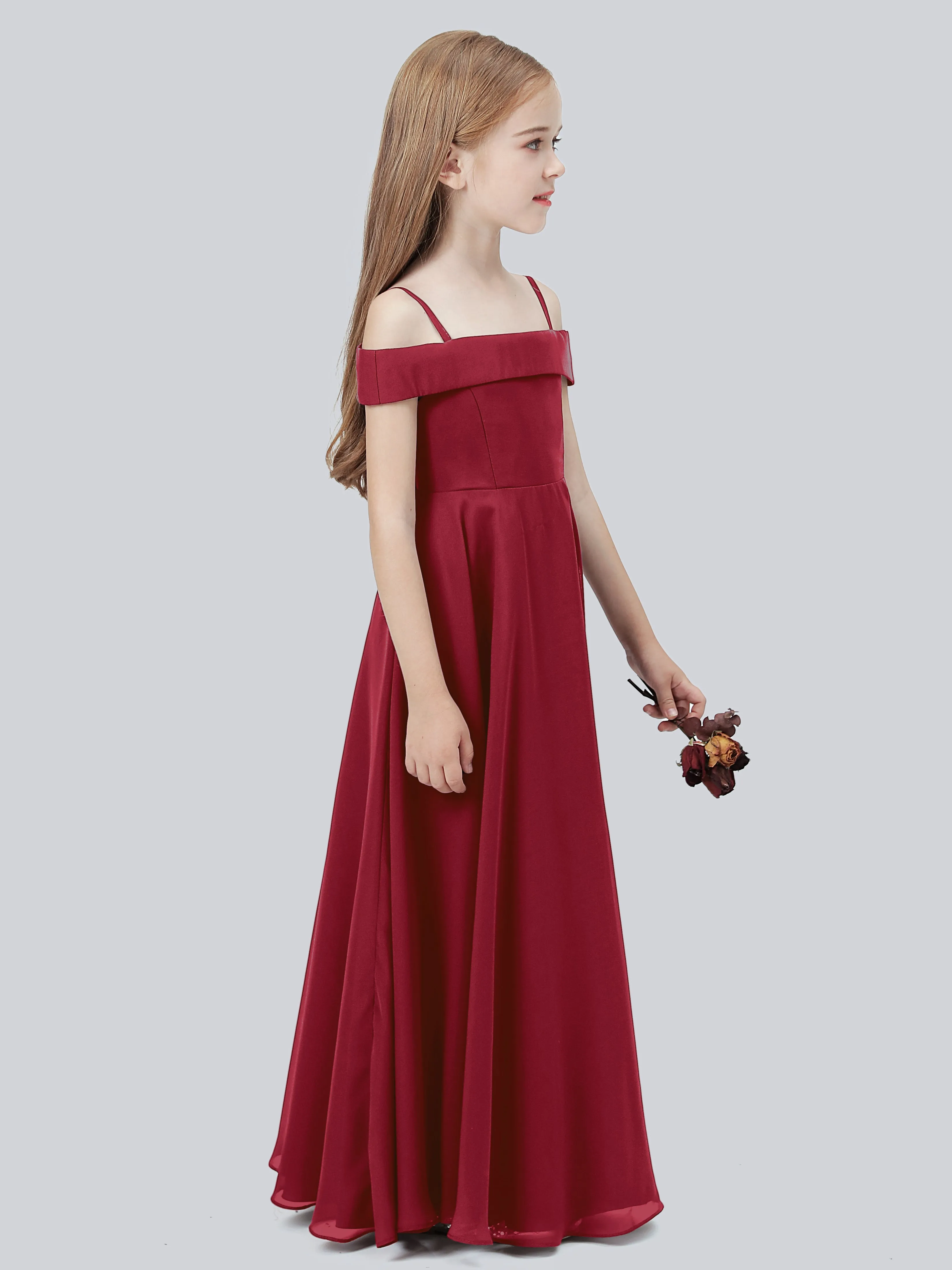 Off Shoulder Stretch Chiffon Junior Bridesmaid Dress