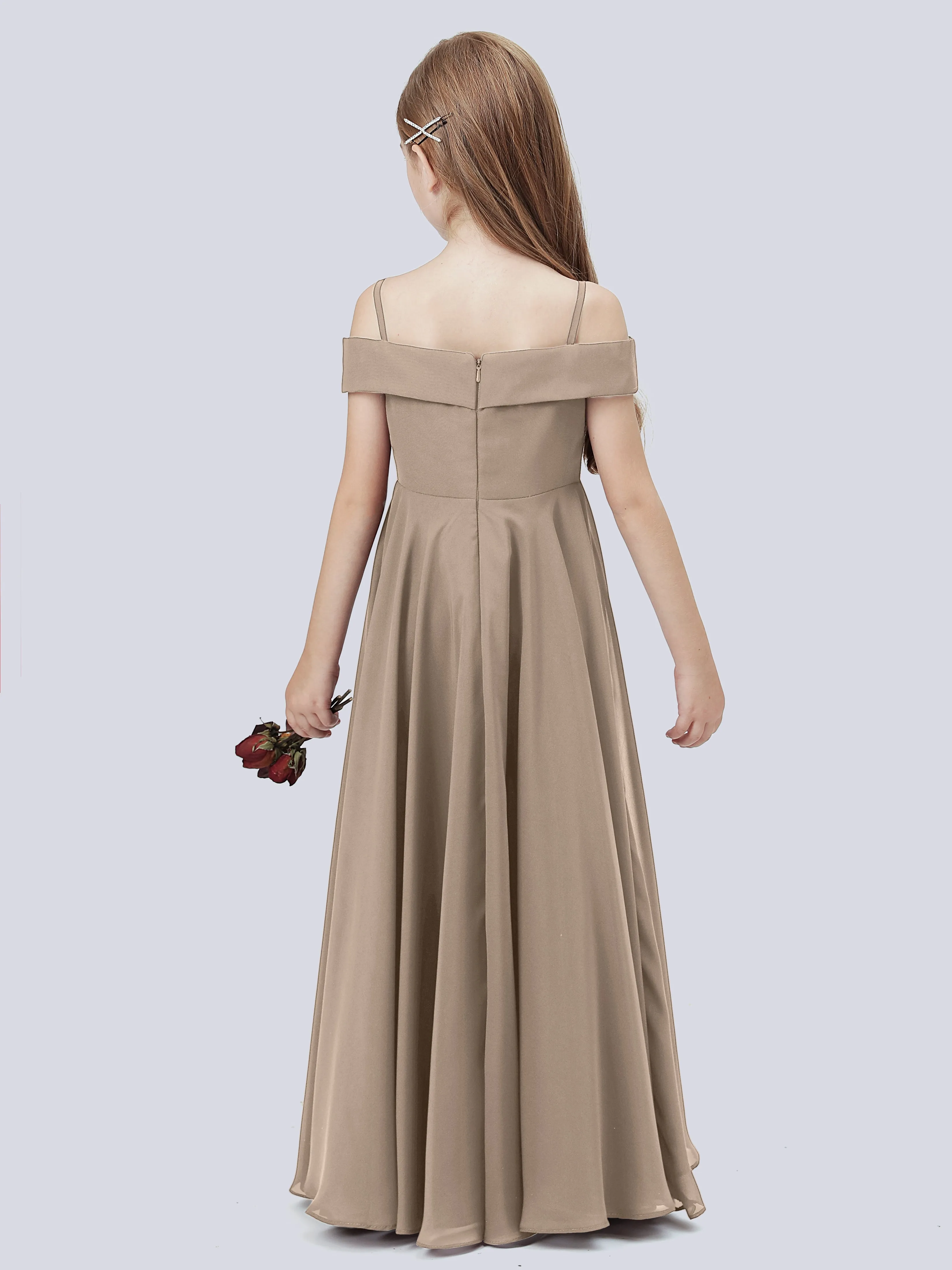 Off Shoulder Stretch Chiffon Junior Bridesmaid Dress