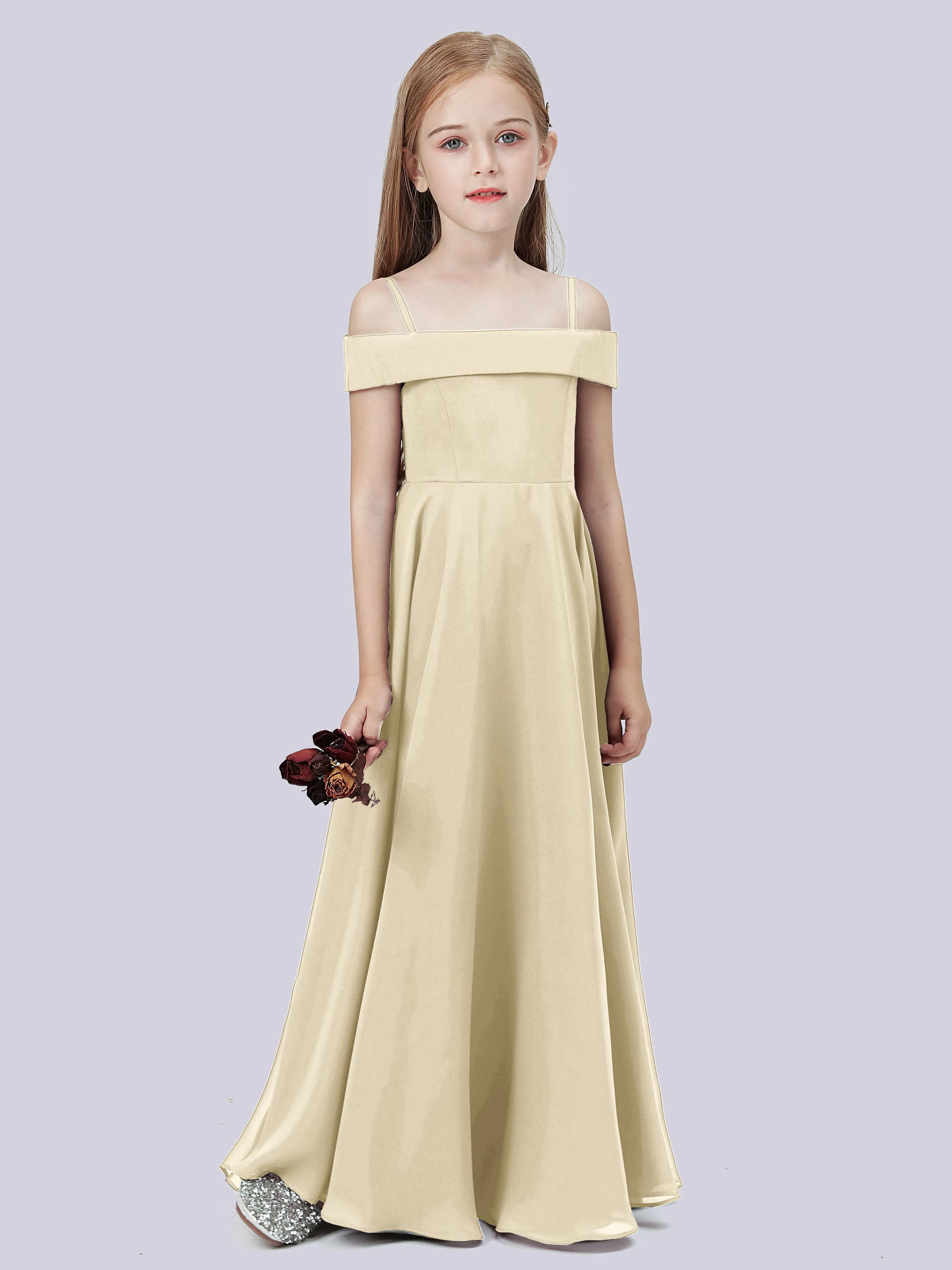 Off Shoulder Stretch Chiffon Junior Bridesmaid Dress