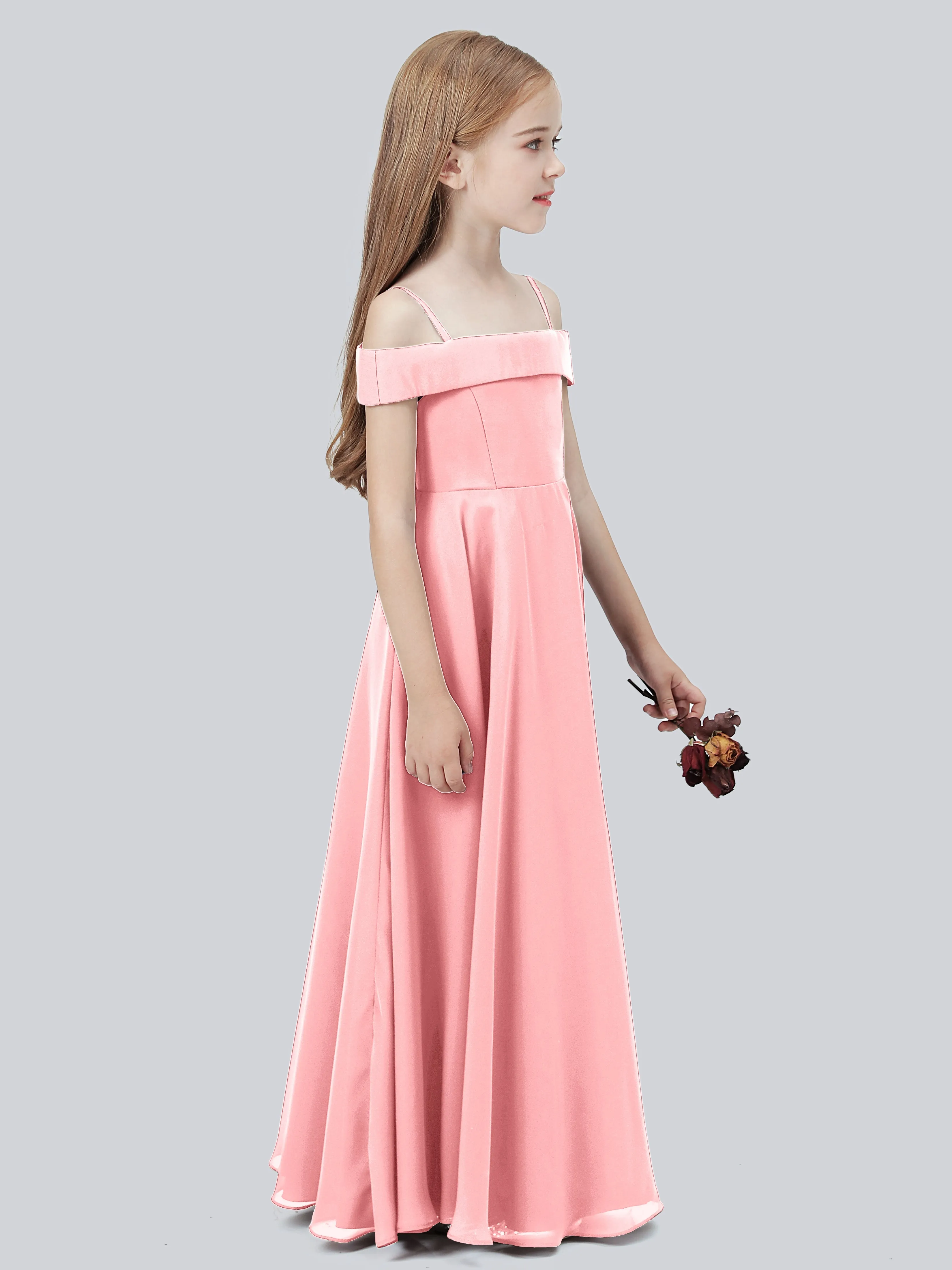 Off Shoulder Stretch Chiffon Junior Bridesmaid Dress