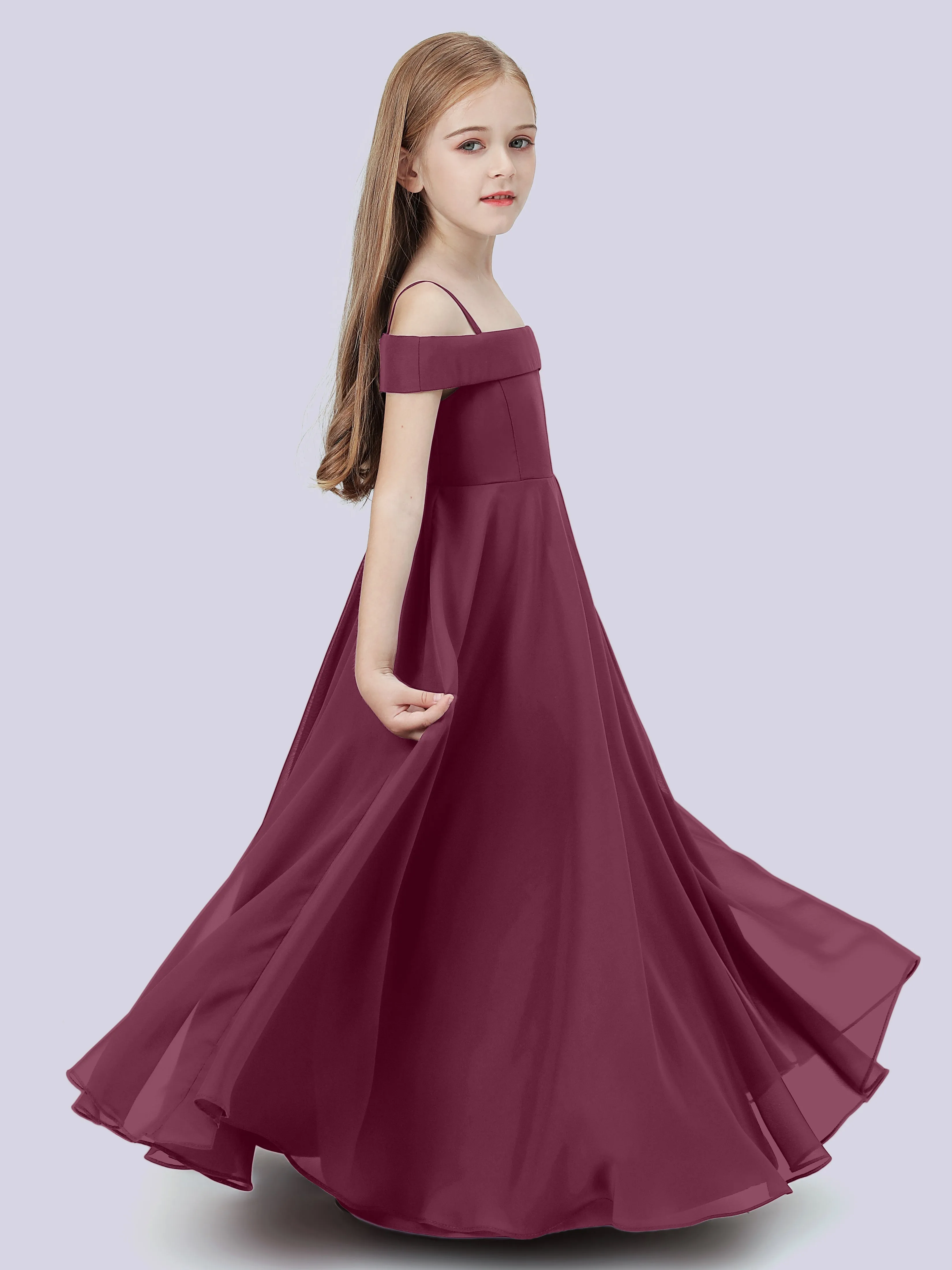 Off Shoulder Stretch Chiffon Junior Bridesmaid Dress