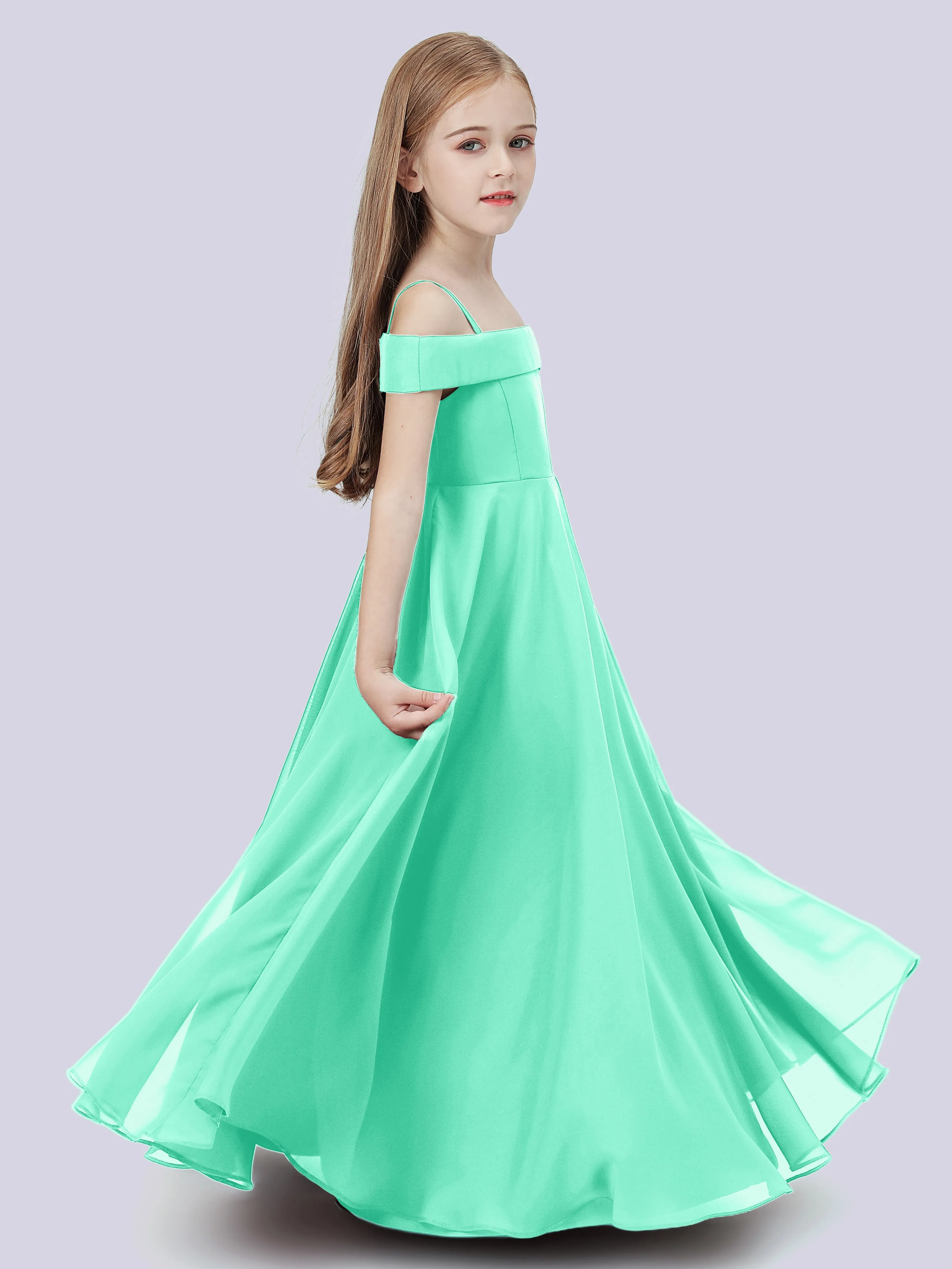 Off Shoulder Stretch Chiffon Junior Bridesmaid Dress