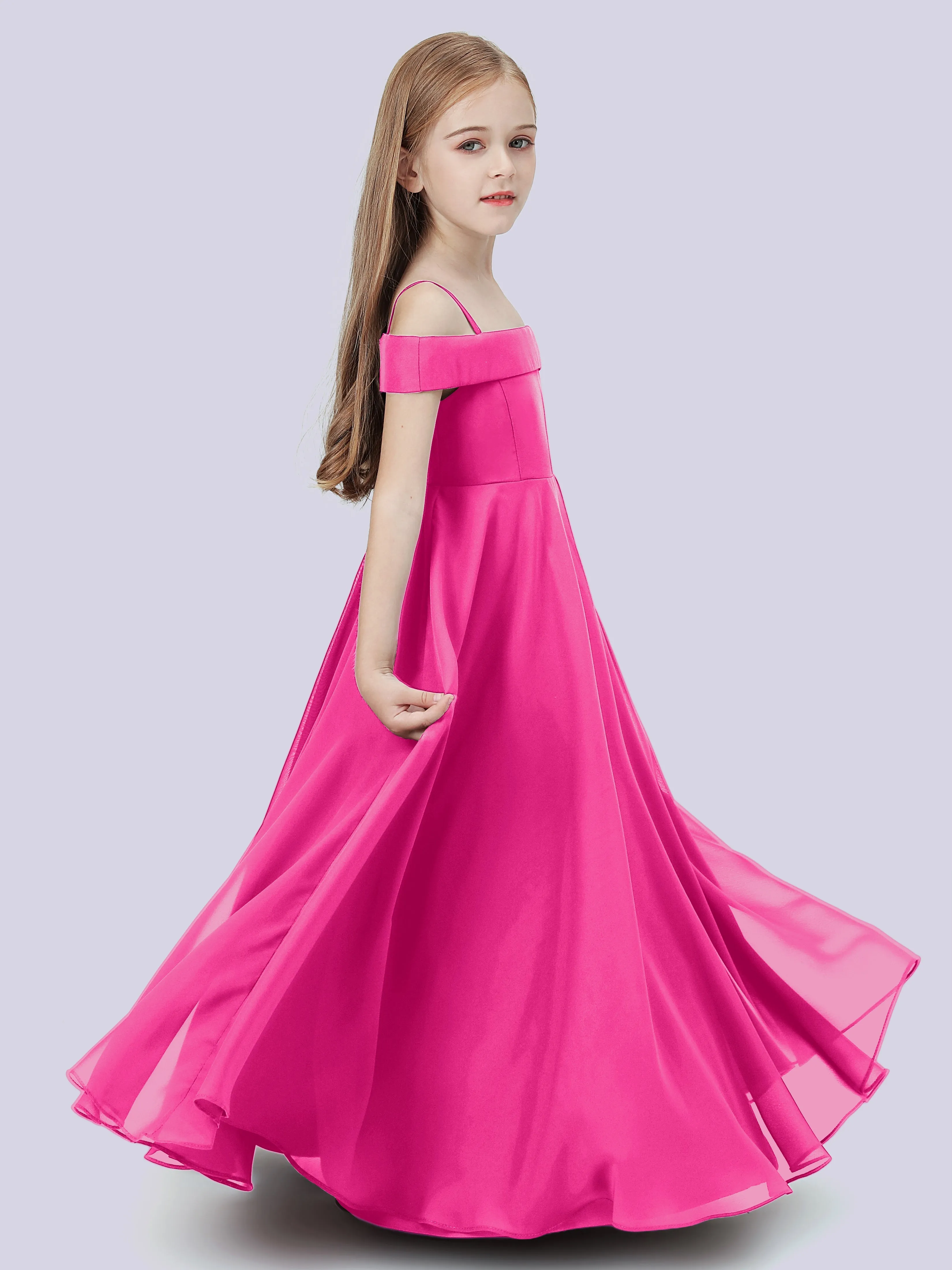 Off Shoulder Stretch Chiffon Junior Bridesmaid Dress