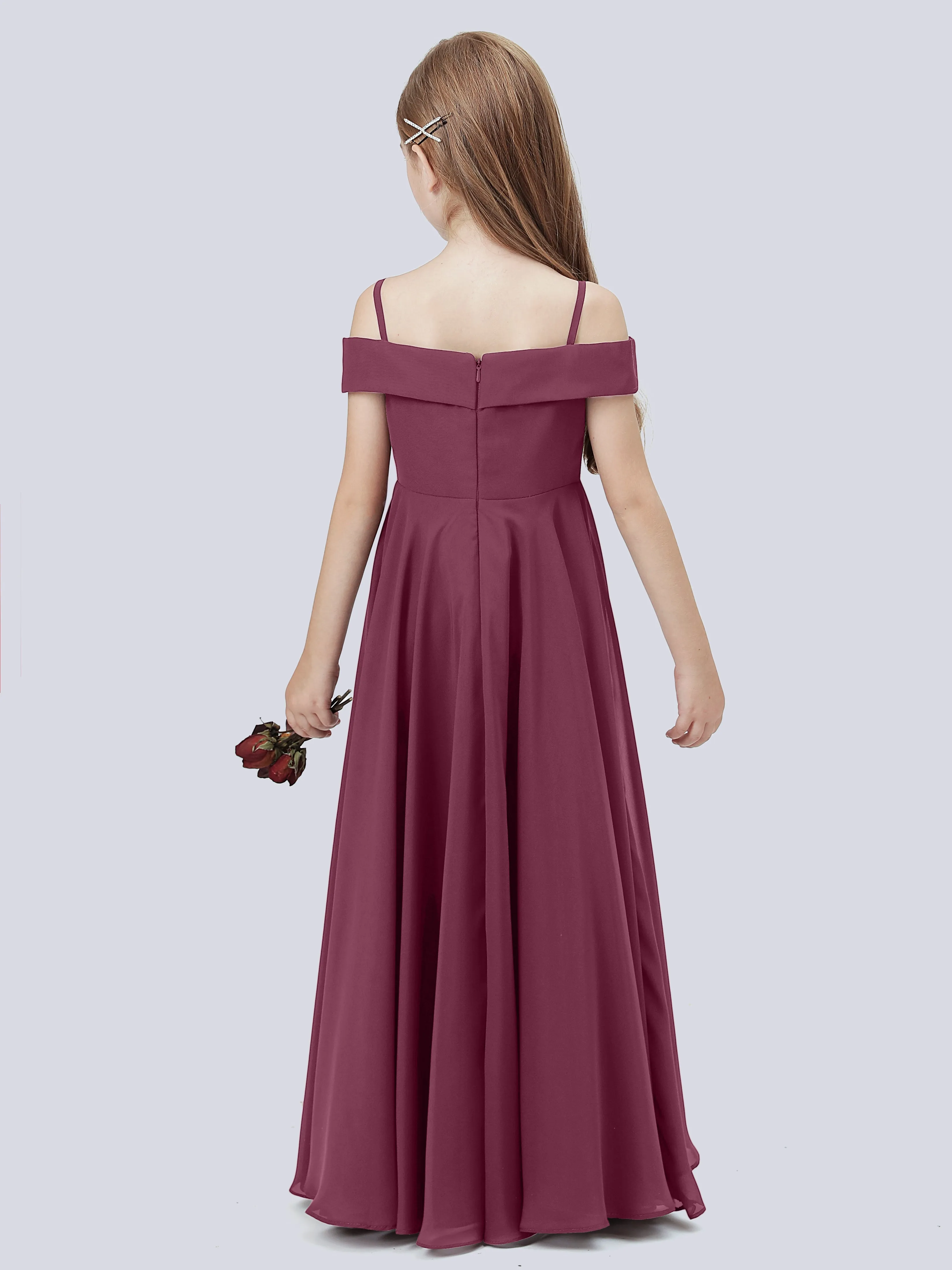 Off Shoulder Stretch Chiffon Junior Bridesmaid Dress